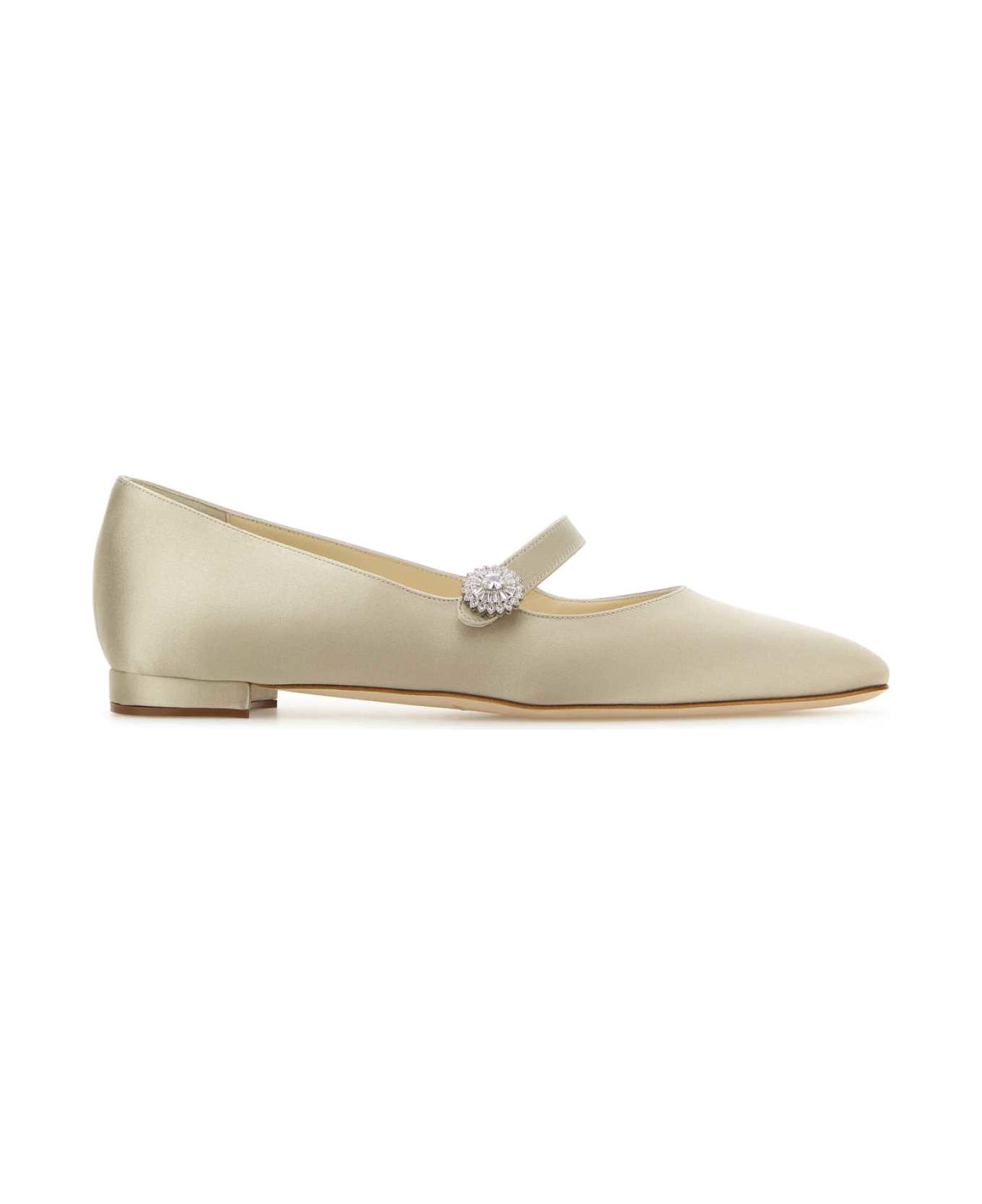 Manolo Blahnik Cream Satin Mary Jane Ballerinas - DCRM