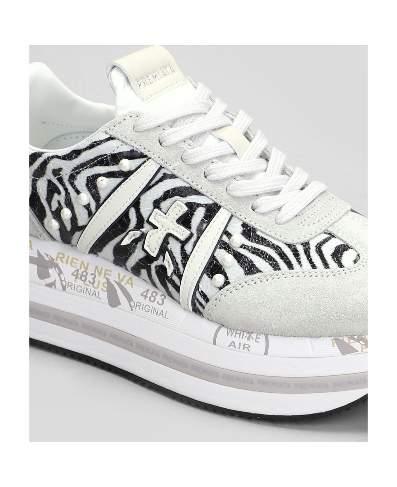 スニーカー PREMIATA Women Sneakers 415149 BETH WHITE Premiata Beth White Suede Transparent Ripstop Sneakers