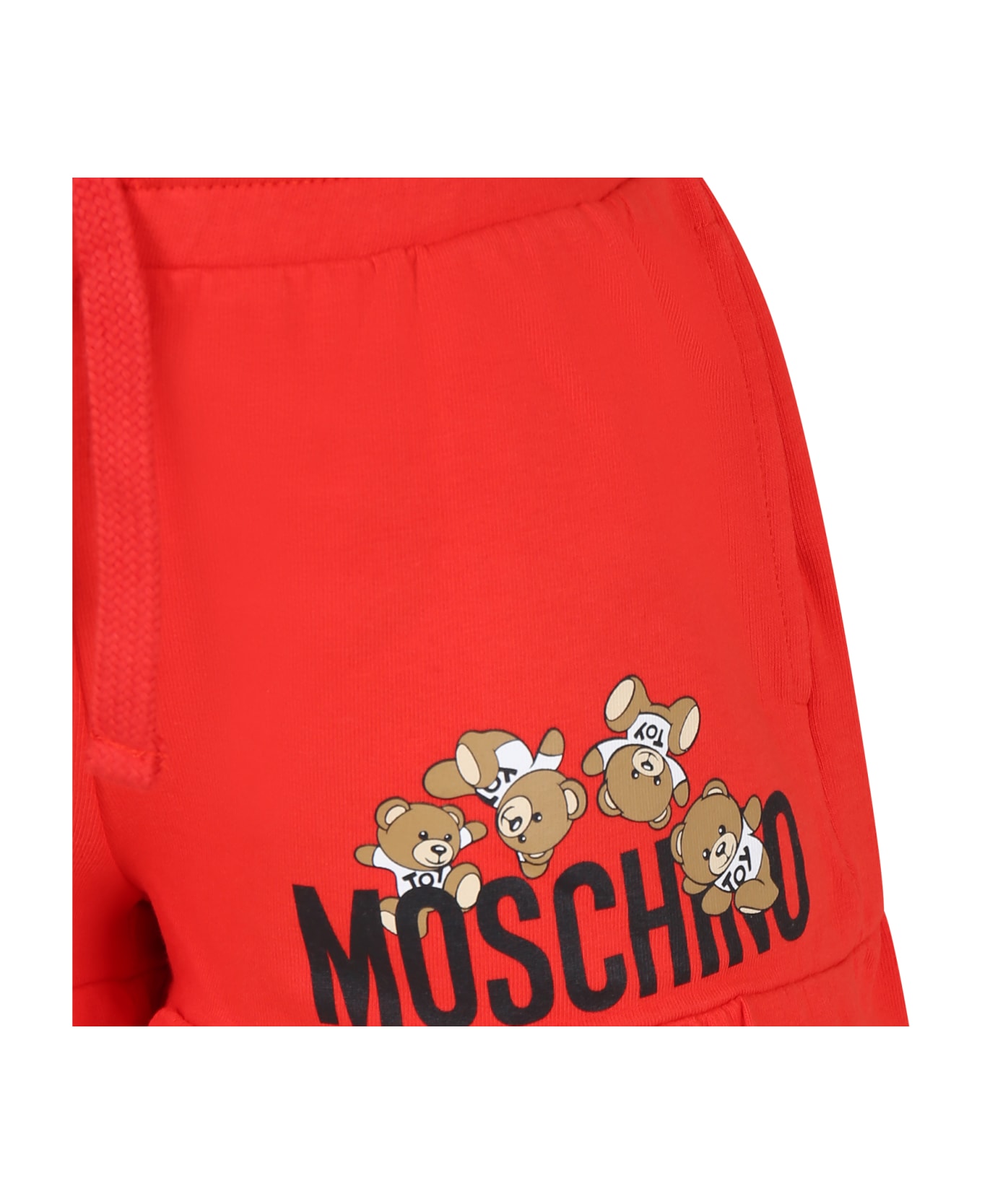 Moschino Red Shorts For Girl With Teddy Bear And Logo - Red