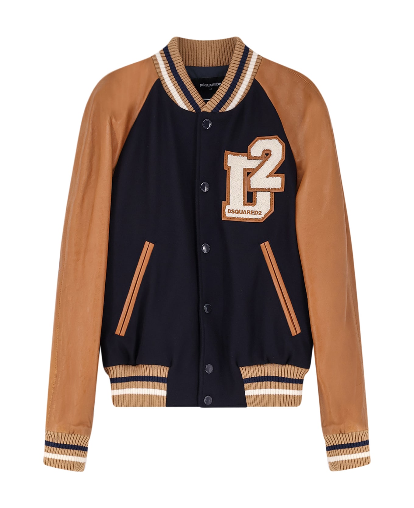 Dsquared2 D2 Varsity Wool And Leather Bomber - Blue