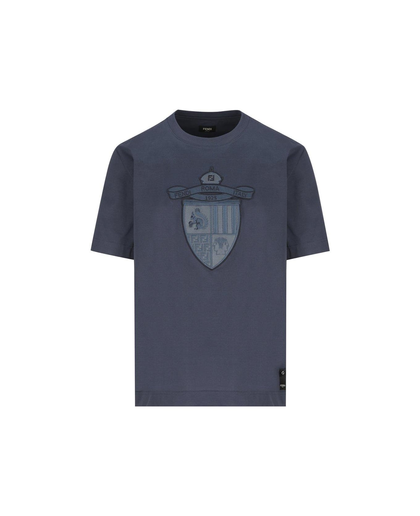 Fendi Crest Embroidered Crewneck T-shirt - Blue シャツ