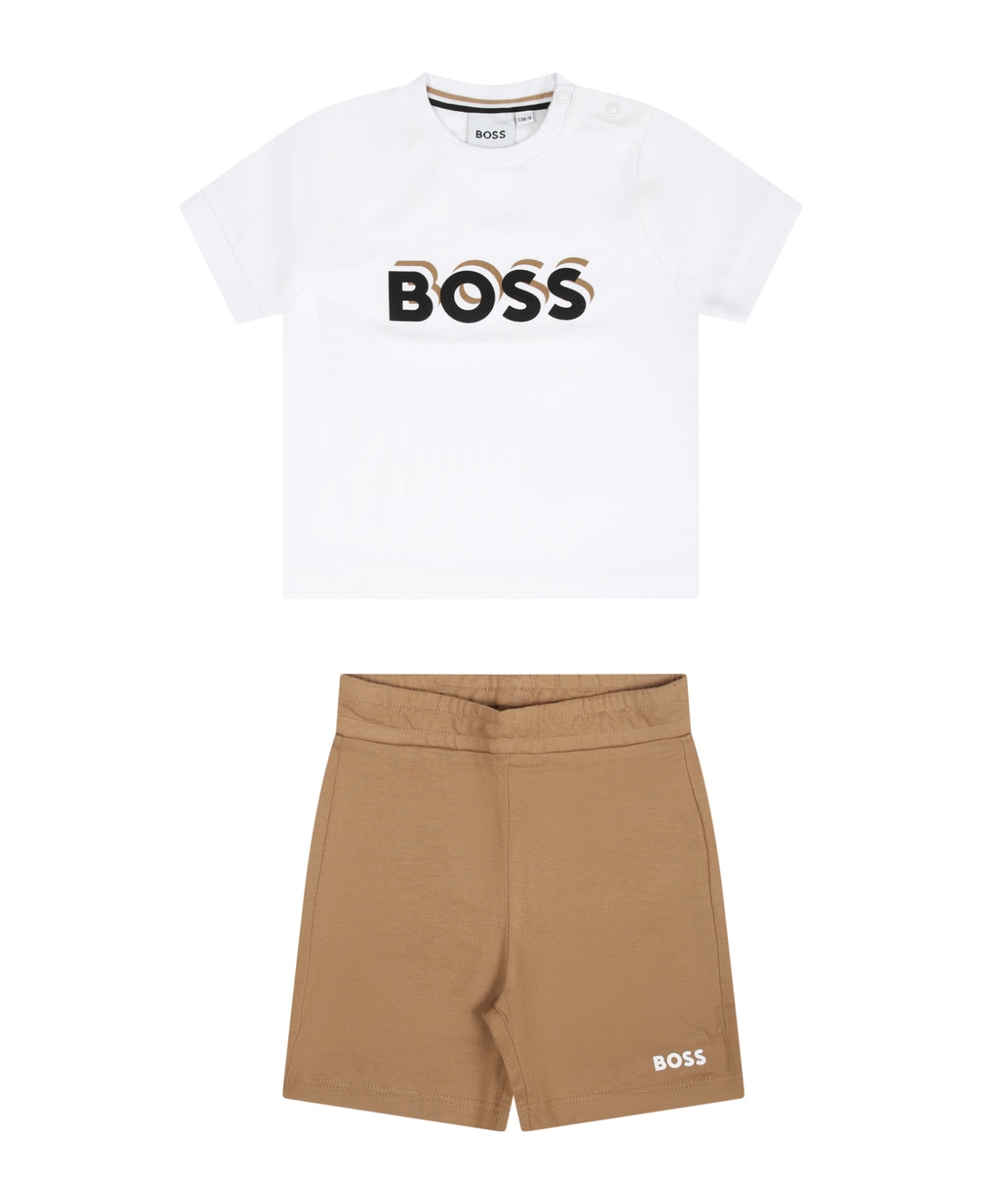 Hugo Boss White Suit For Baby Boy With Logo - Multicolor ボトムス