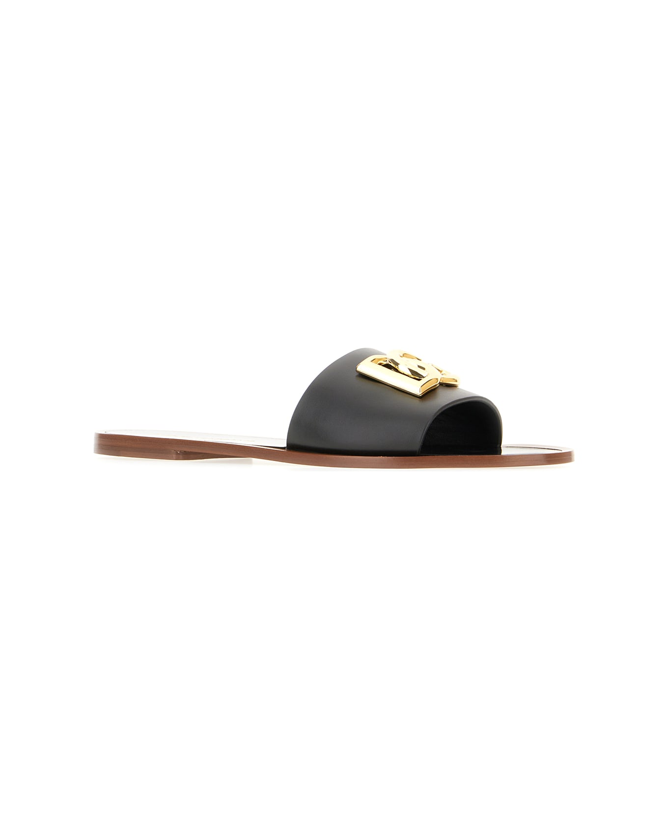 Dolce & Gabbana Black Leather Slippers - BLACK