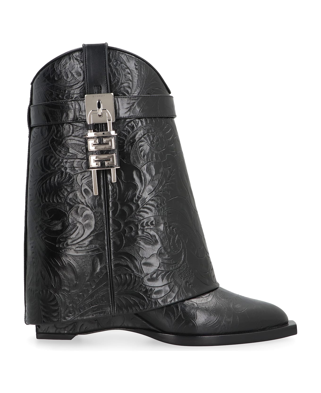 Givenchy Shark Lock Cowboy Leather Ankle Boots - black
