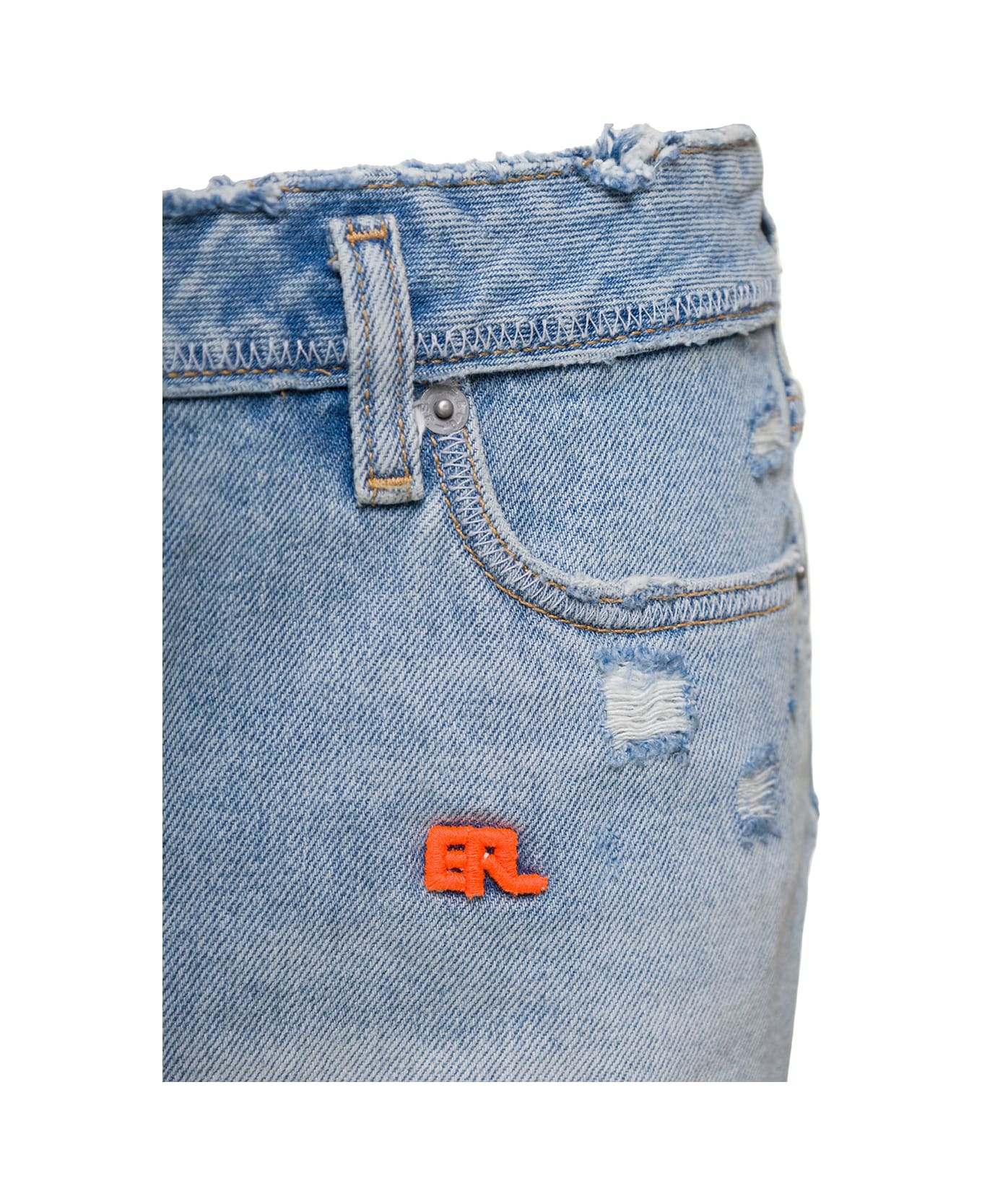 ERL Light Blue Mini-skirt With Logo Patch And Raw Edge In Cotton Denim Woman Erl X Levi's - Blu スカート