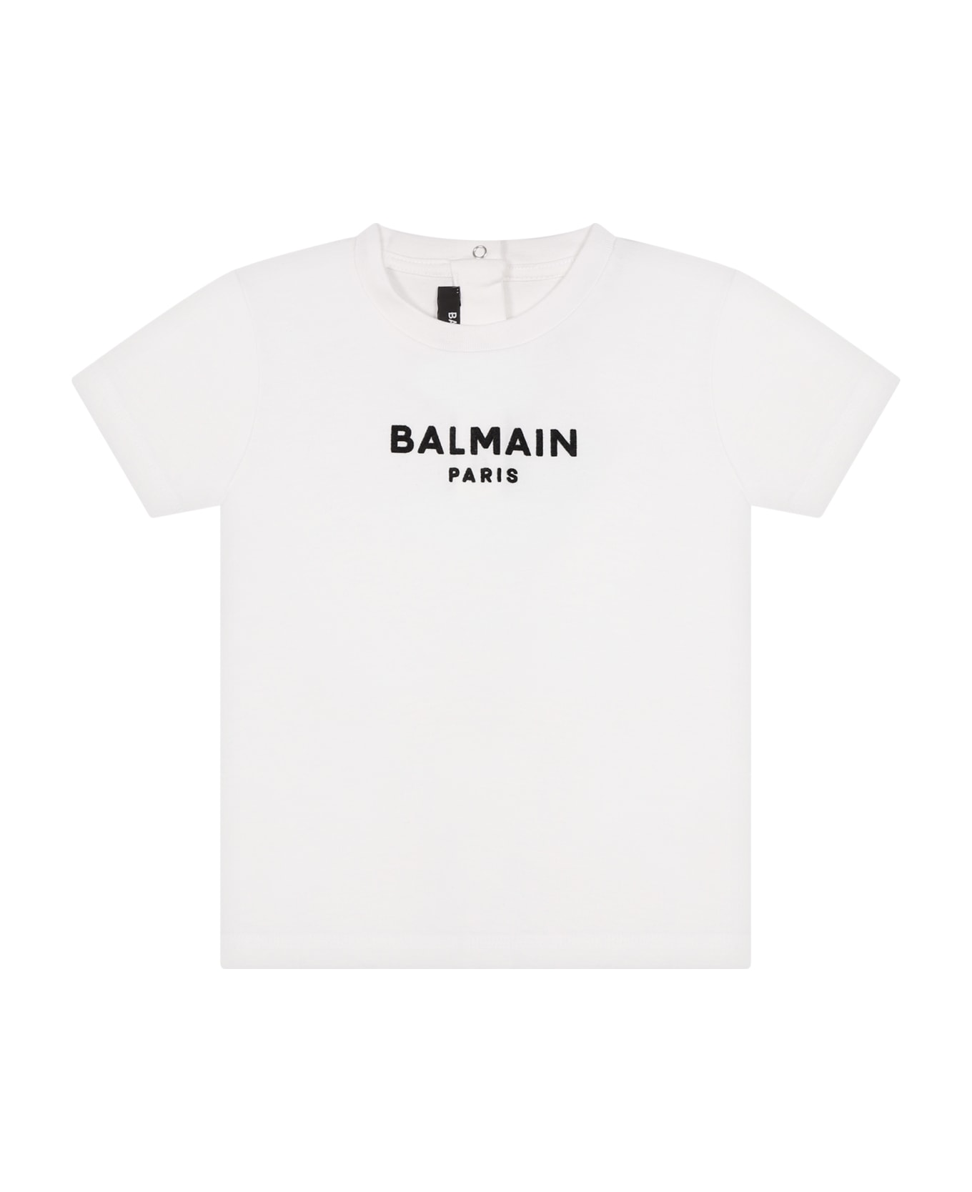 Balmain White T-shirt With Iconic Black Logo For Babies - White