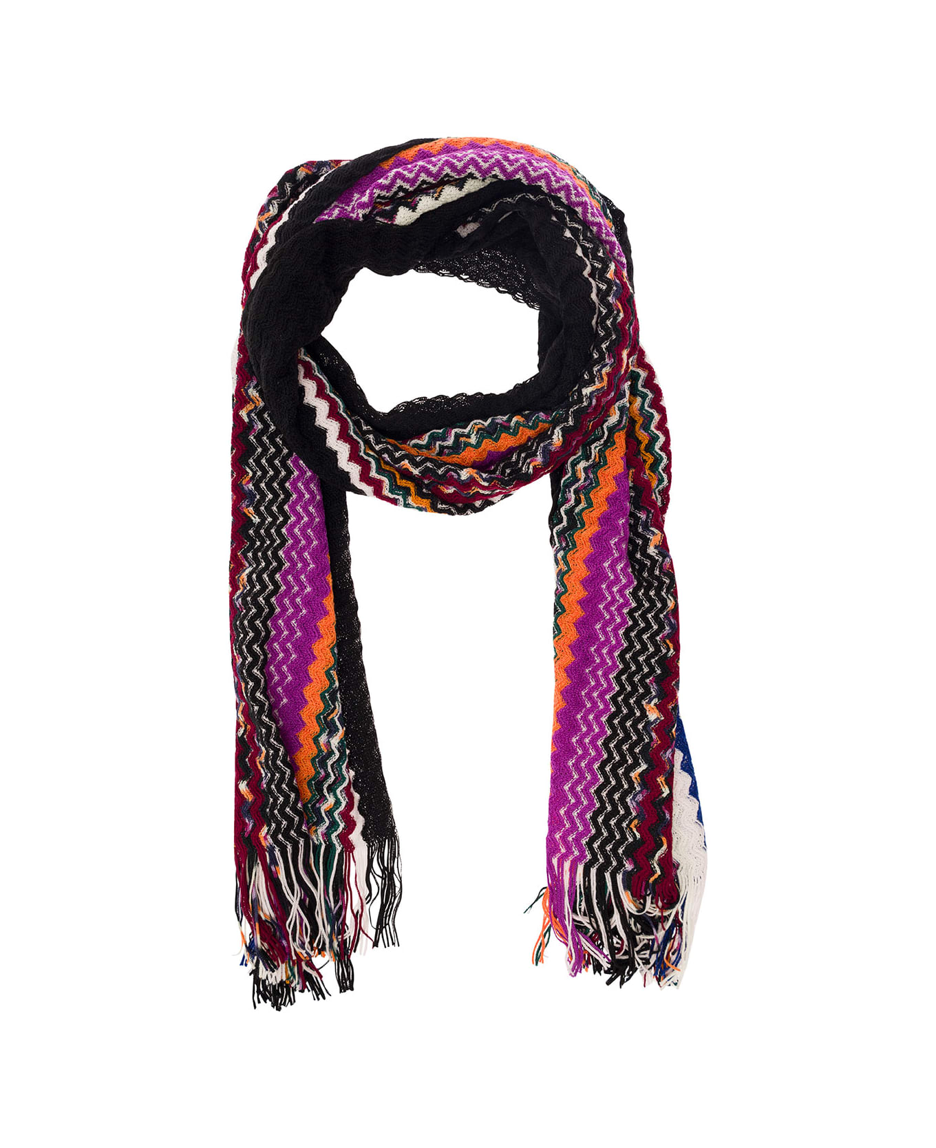 Missoni Multicolor Scarf With Zigzag Motif And Fringed Hem In Wool Blend Woman - Multicolor
