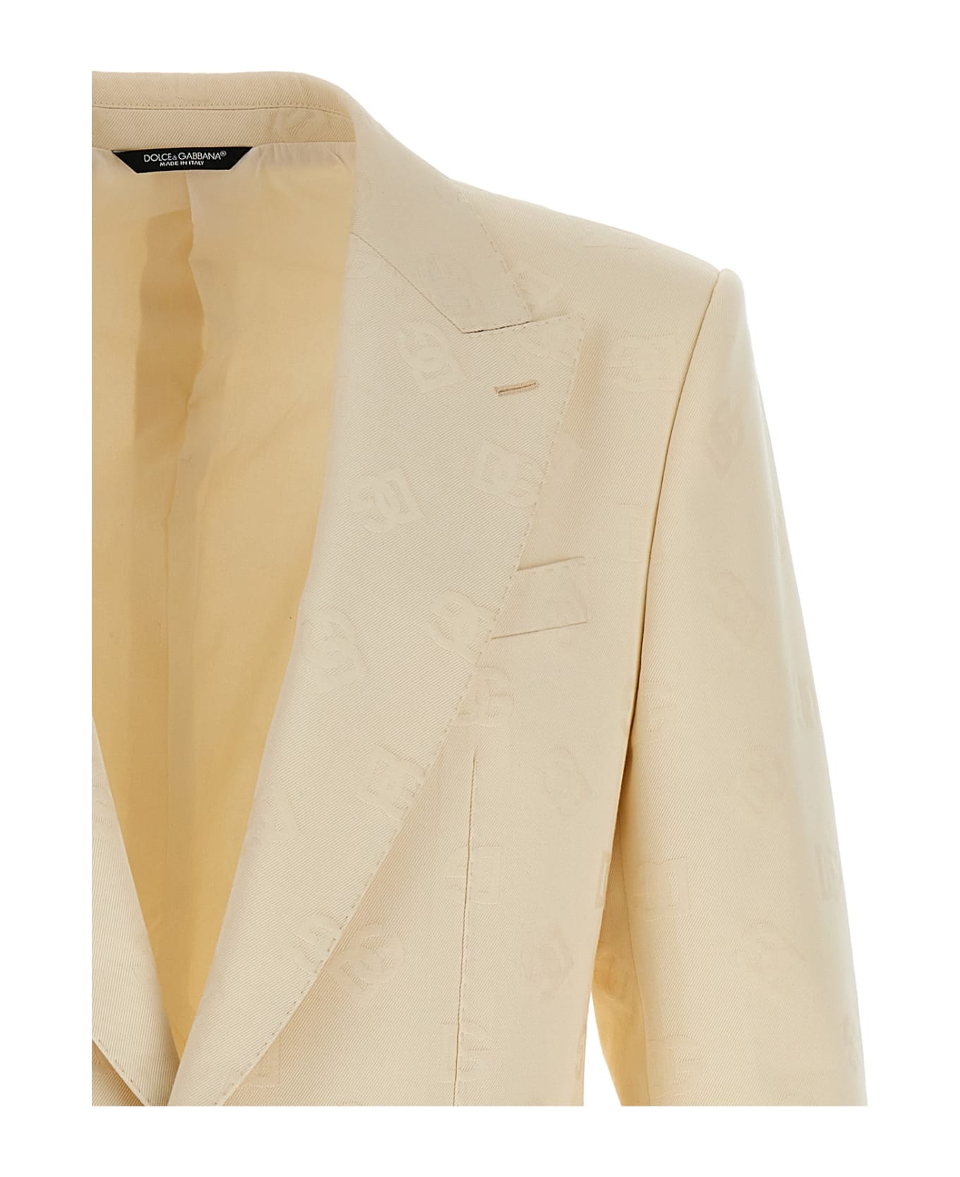 Dolce & Gabbana Single-breasted Blazer With Jacquard Logo All-over - Beige ブレザー