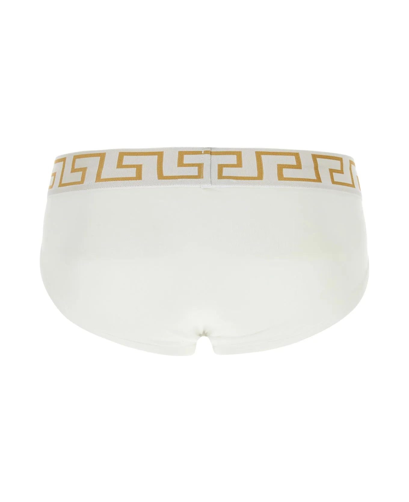 Versace White Stretch Cotton Brief - WHITEGREEKGOLD