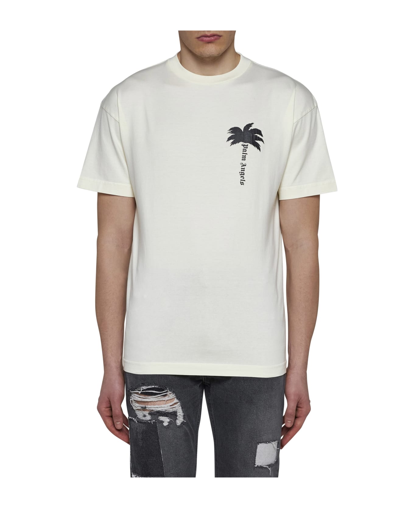 Palm Angels T-shirt With The Palm Logo - Off White Black