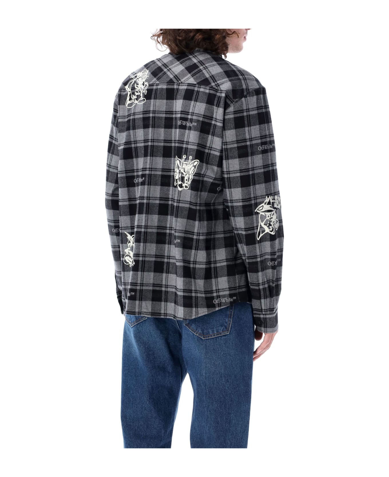 Off-White Character Check Flannel Shirt - BLACK WHITE