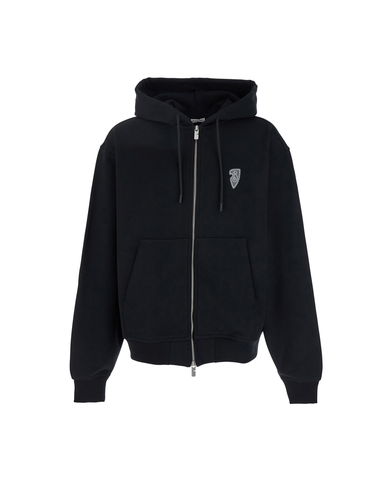 Burberry Ekd Motif Zip-up Drawstring Hoodie - Black