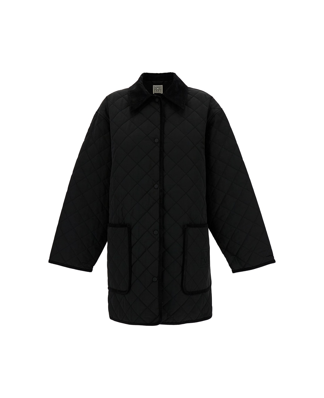 Totême Black Jacket With Collar And Oversized Pockets In Quilted Fabric Woman - Black コート