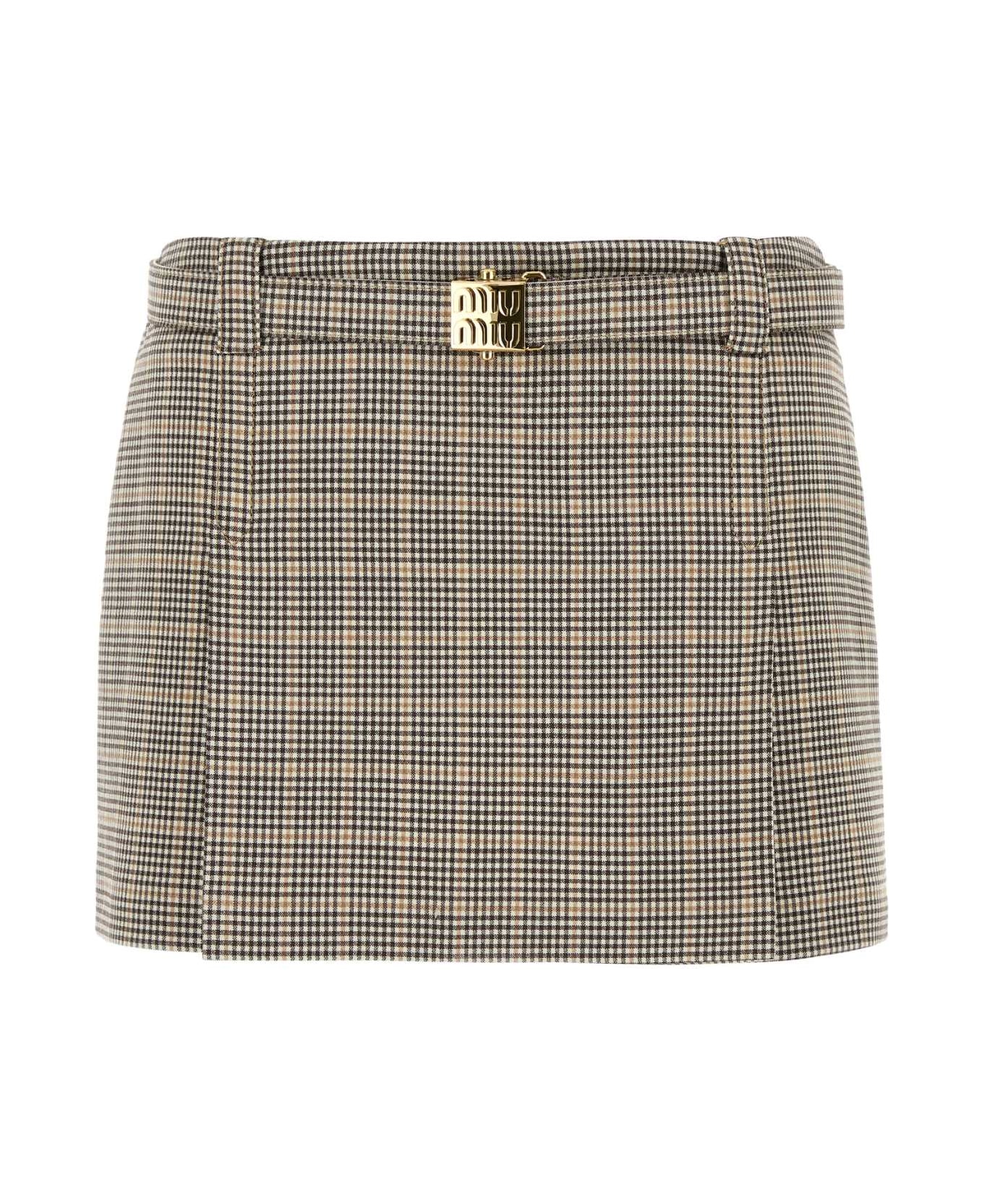 Miu Miu Embroidered Stretch Wool Blend Mini Skirt - CACAO