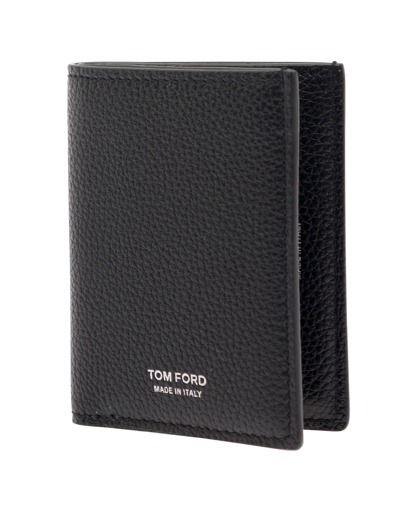 Tom Ford Black Card-wallet With Embossed Logo In Hammered Leather Man - Black