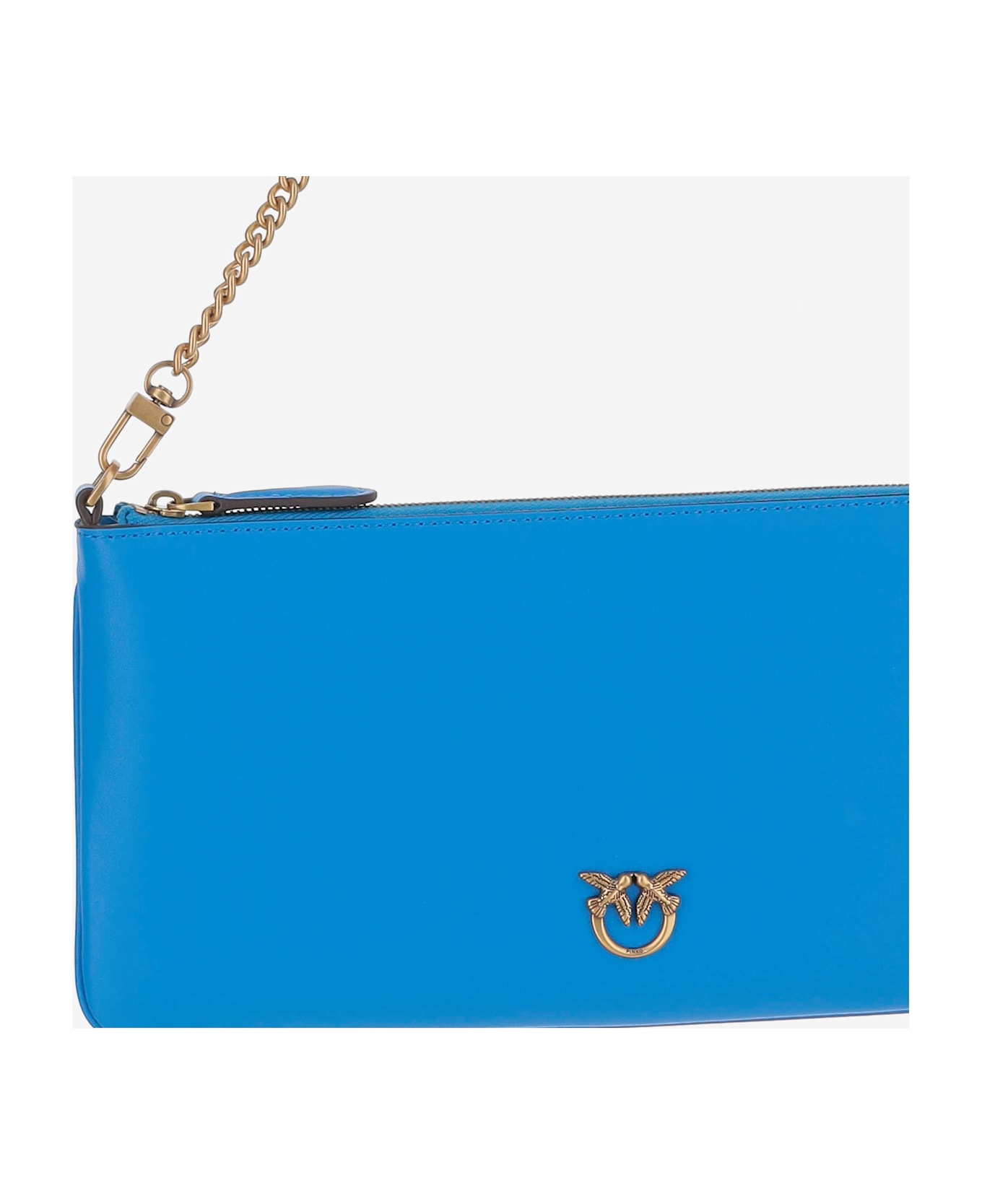 Pinko Leather Clutch Bag With Logo - Clear Blue
