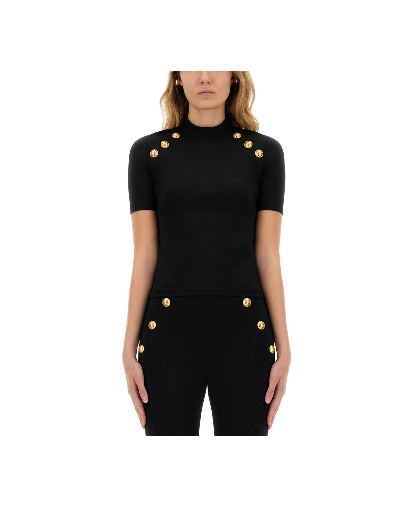 Balmain T-shirt With Buttons - BLACK