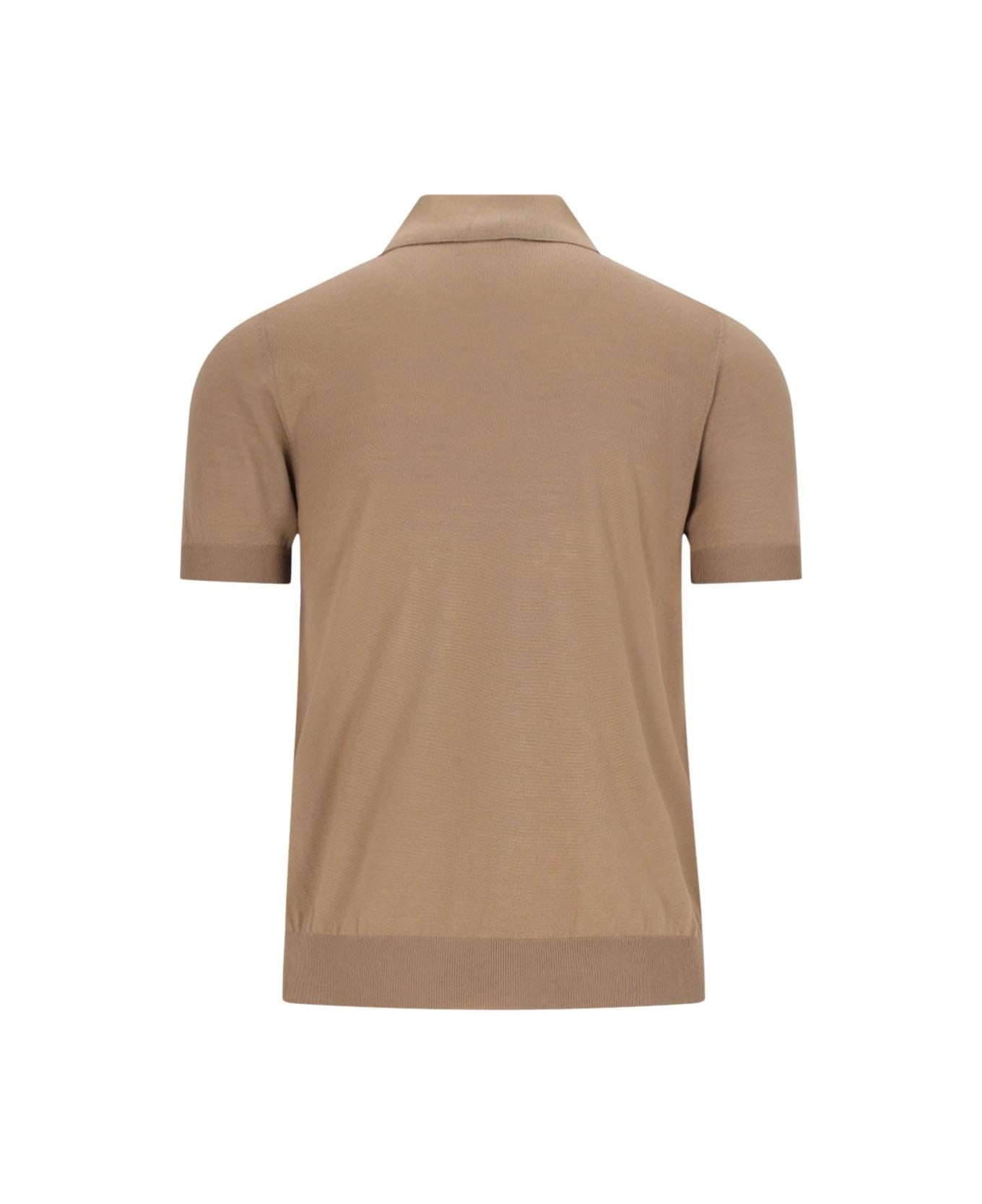 Fendi Logo Knit Polo Shirt - Nut
