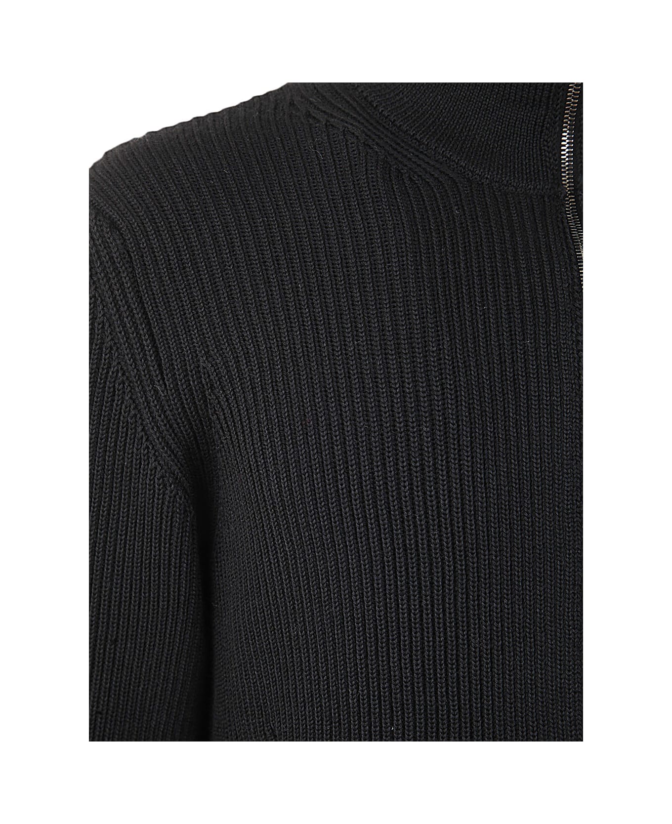 Nuur Ribbed Camionaire With Zip - Black カーディガン