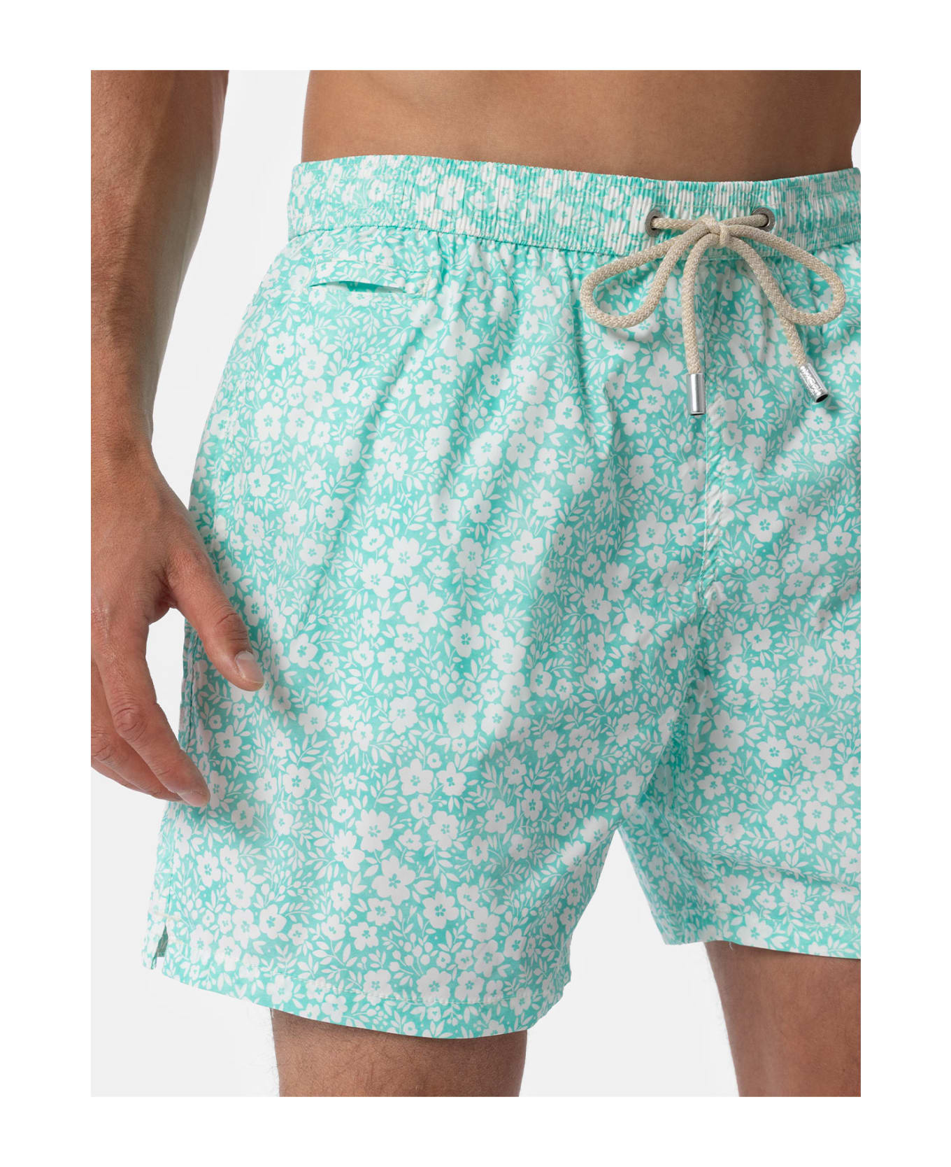 MC2 Saint Barth Comfort Light Classic Stretch Swim Shorts With Flower Print - GREEN