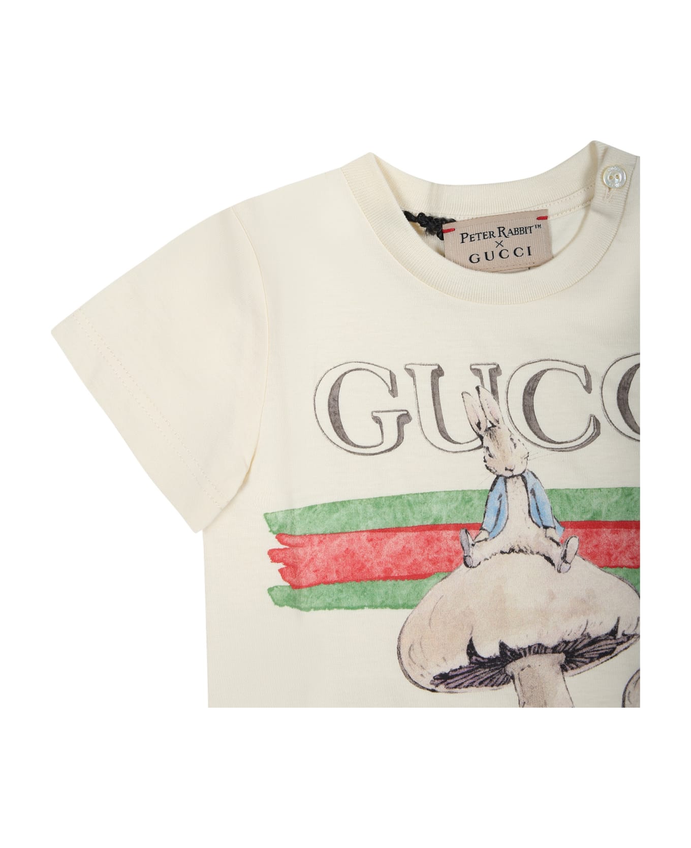 Gucci Ivory Baby T-shirt With Mushrooms And Peter Rabbit - Ivory Tシャツ＆ポロシャツ