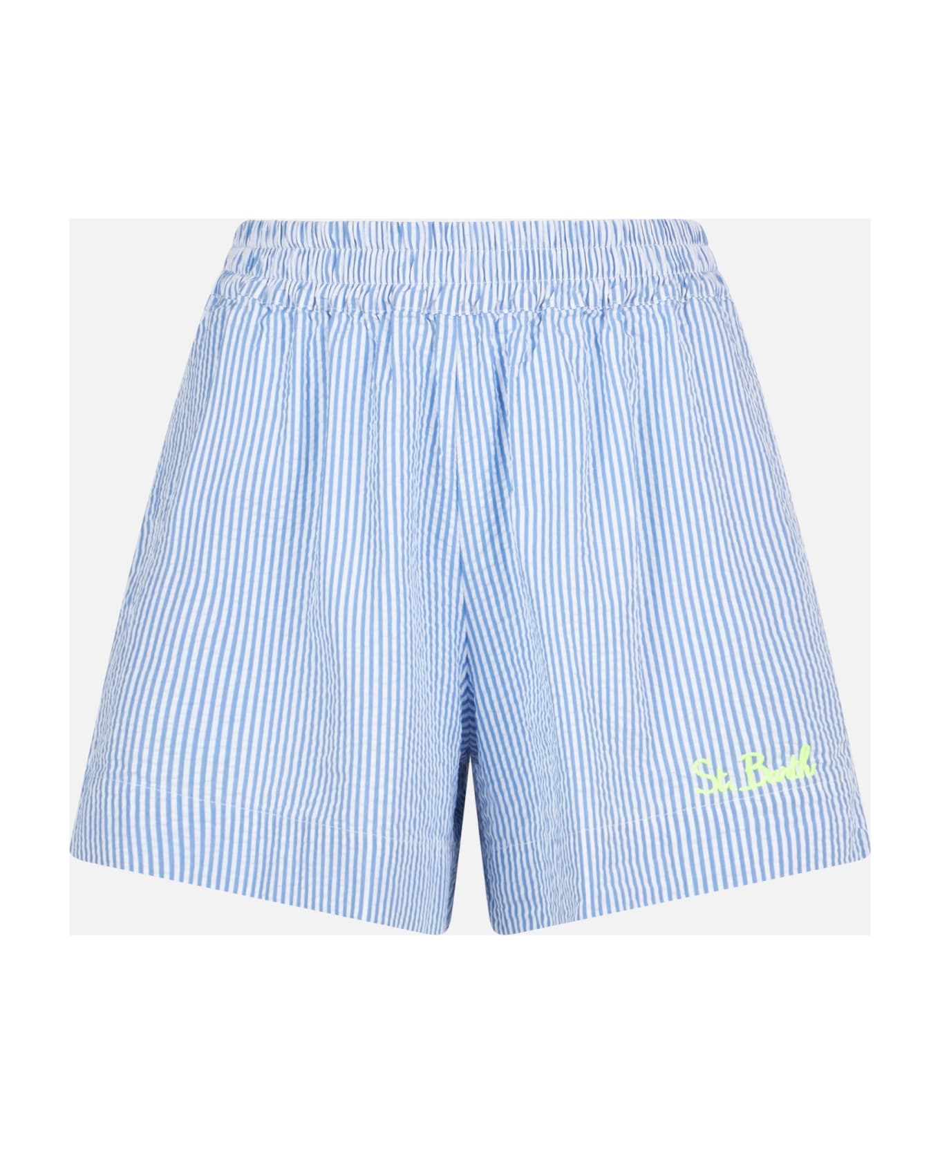 MC2 Saint Barth Woman Seersucker Short Pants With Striped Print - BLUE