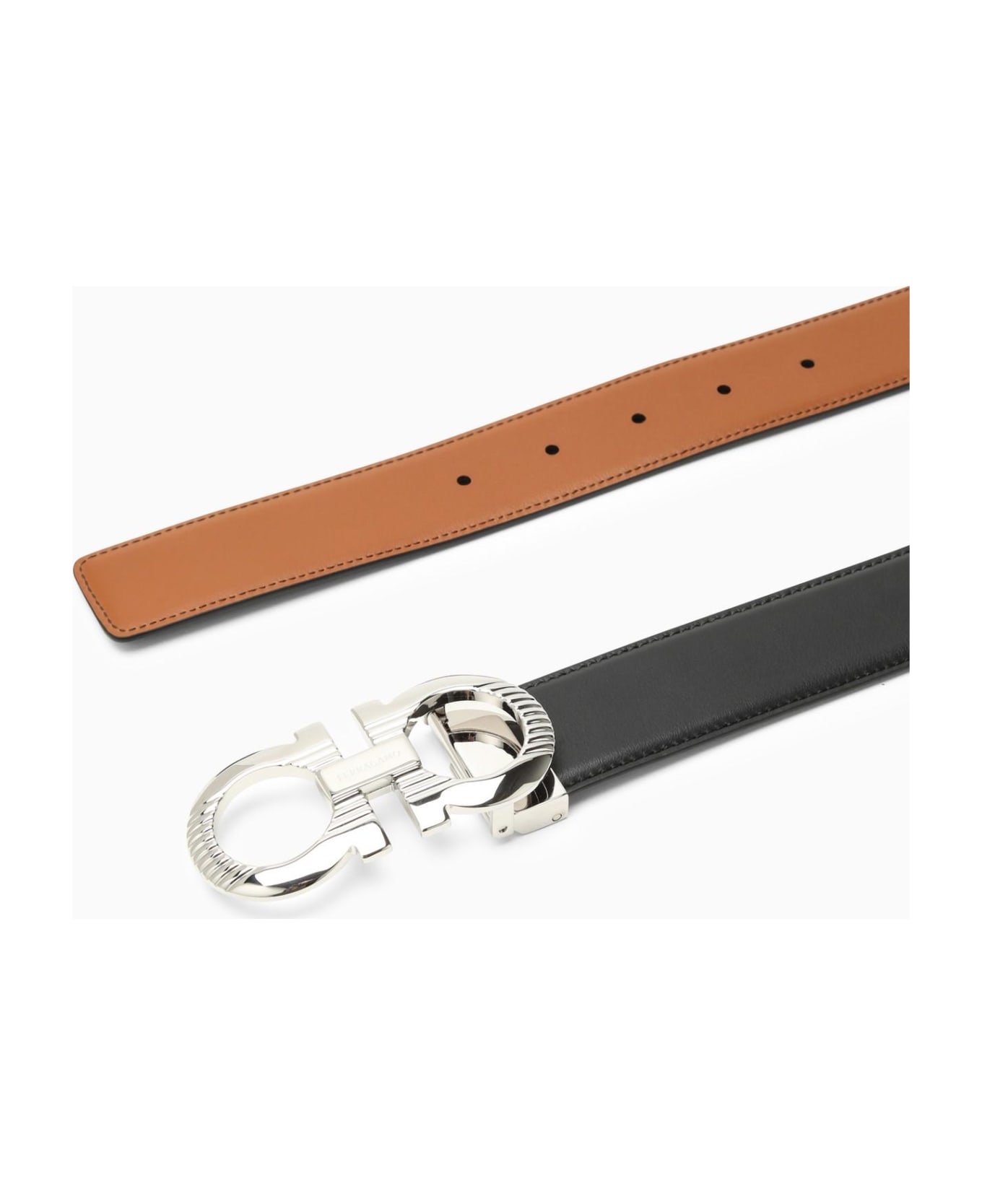 Ferragamo Gancini Reversible Black\/brown Leather Belt - Black