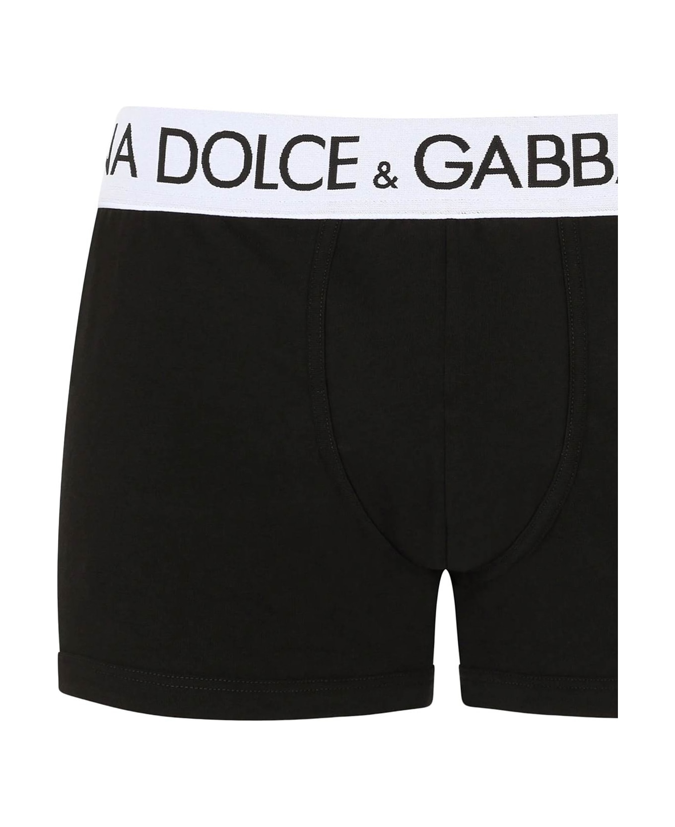 Dolce & Gabbana Black Boxer Briefs With Branded Waistband In Stretch Cotton Man - NERO (Black) ショーツ