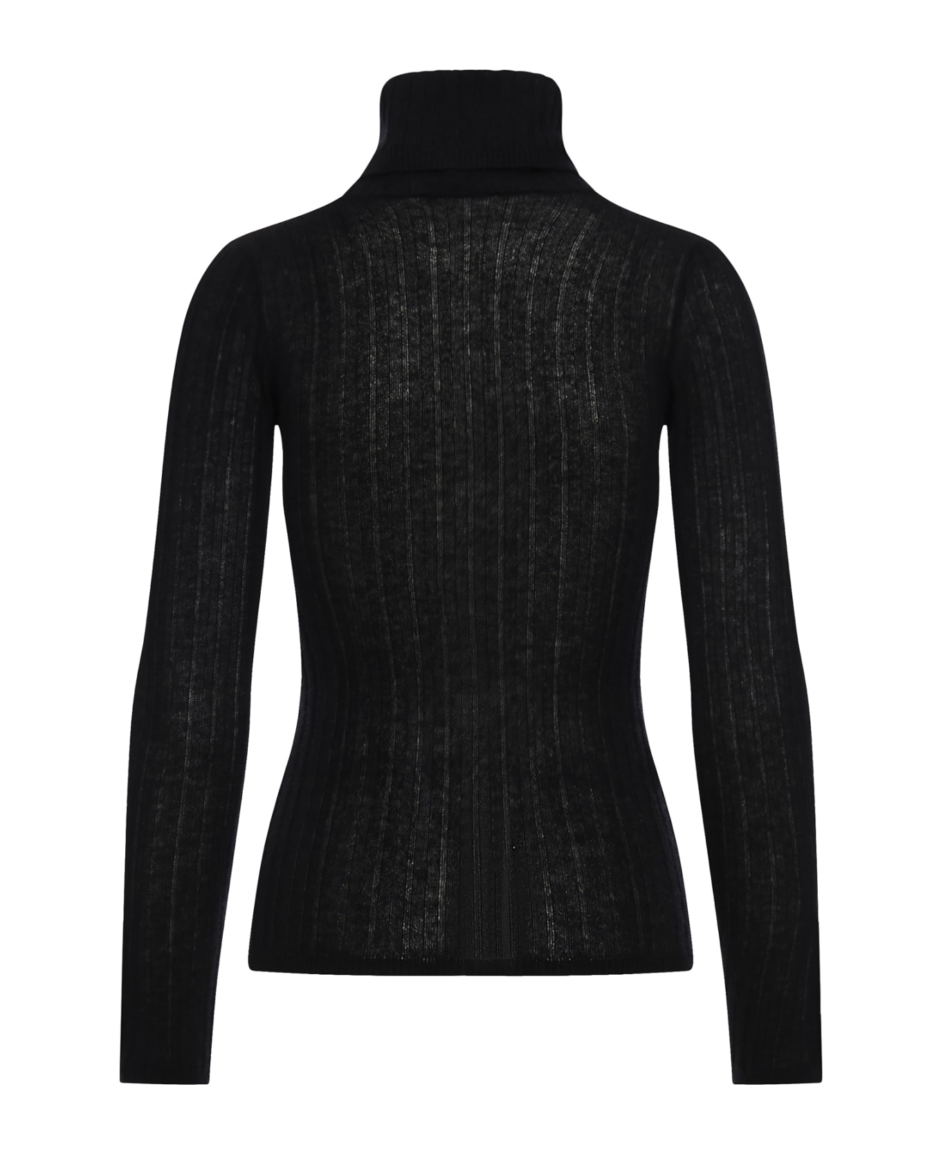 Durazzi Milano "cashmire High Neck Top "ribbed Turtle Neck Knitted Top With Branded Cuff Bottons In Cashmere - Black