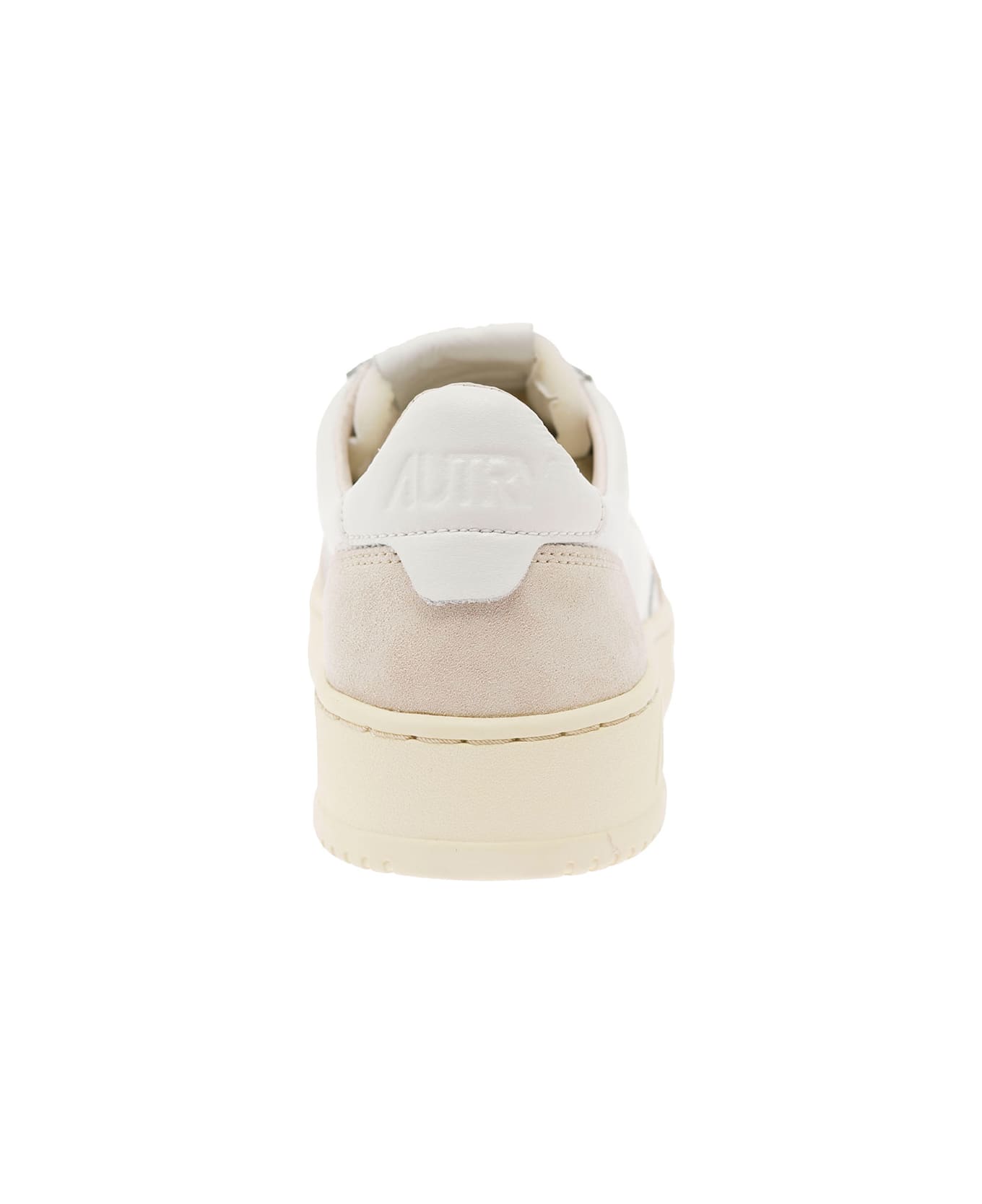 Autry 'medalist' White Low Top Sneakers With Beige Suede Details In Leather Man - White