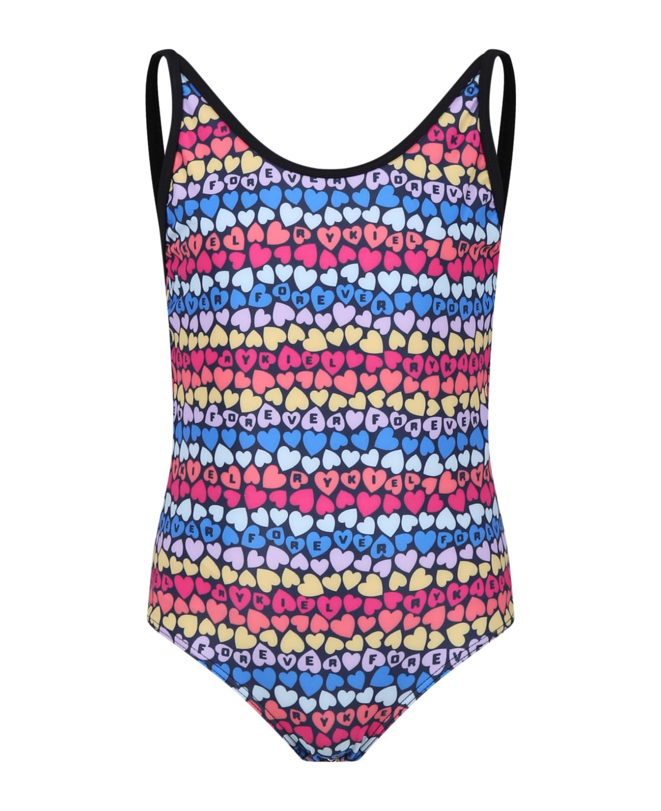Rykiel Enfant Multicolor One-piece Swimsuit For Girl With Little Hearts And All-over Multicolor Logo - Multicolor 水着