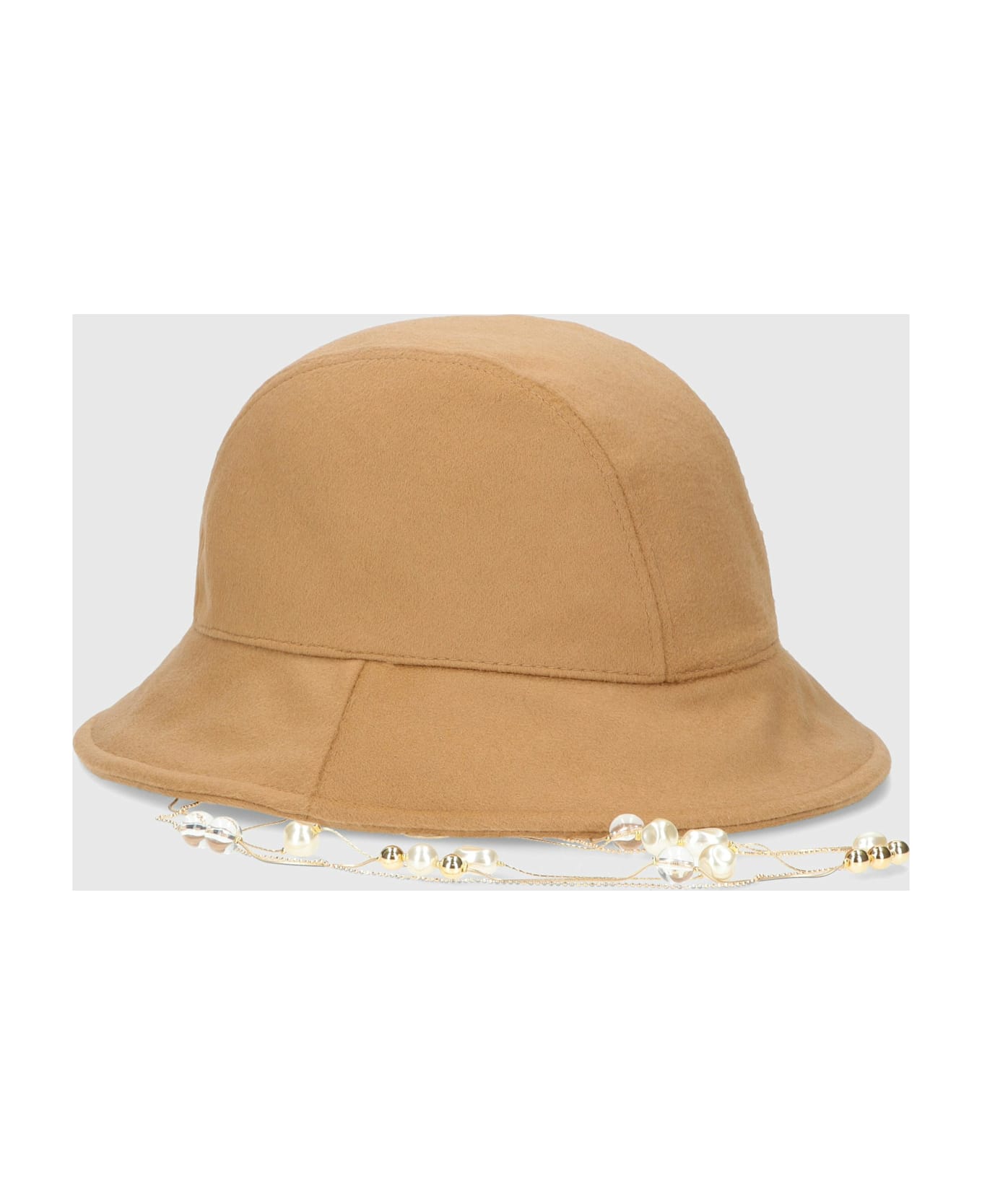 Borsalino Victoria Cloche With Removable Pearls Chain - CAMEL