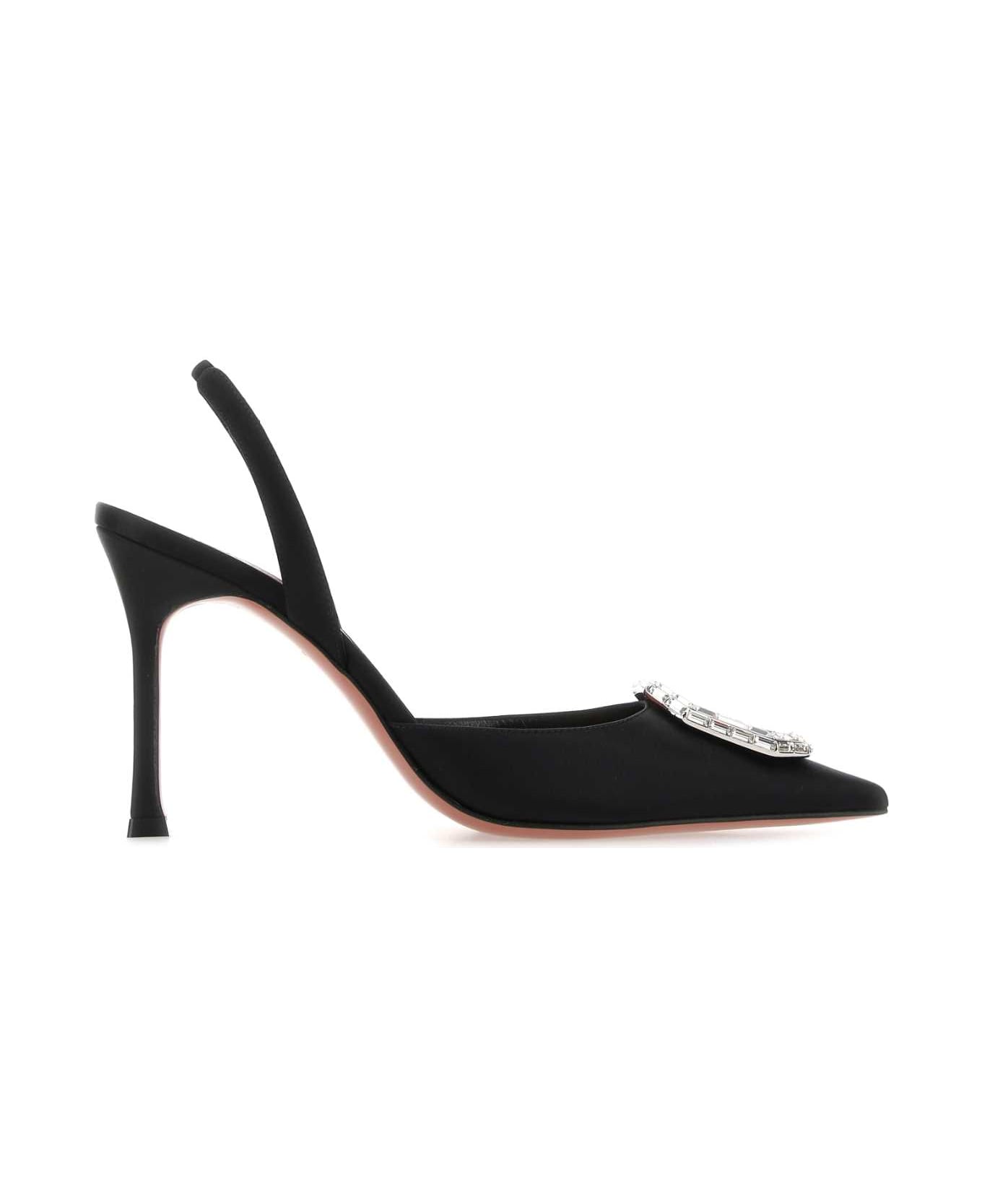 Amina Muaddi Black Satin Camelia Pumps - BLACKWHITE