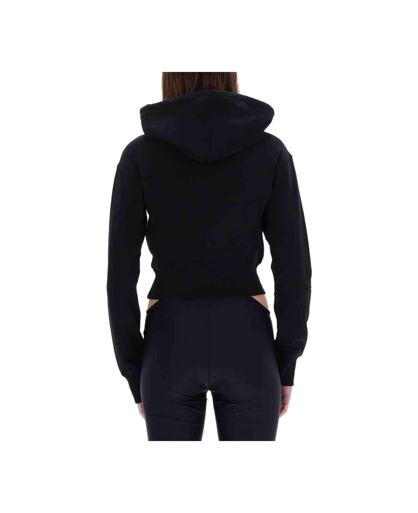 Versace Jeans Couture Cropped Sweatshirt With "baroque" Logo Patch - BLACK