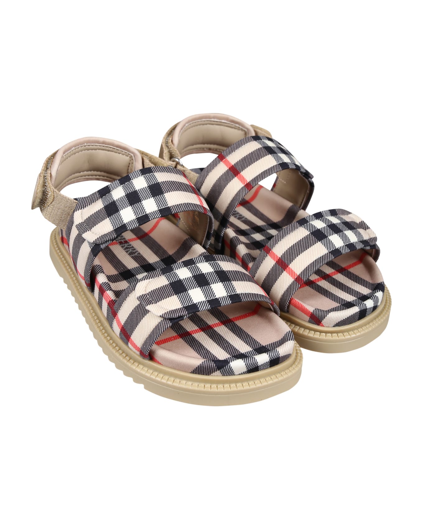 Burberry Beige Sandals For Kids With Vintage Check - Beige