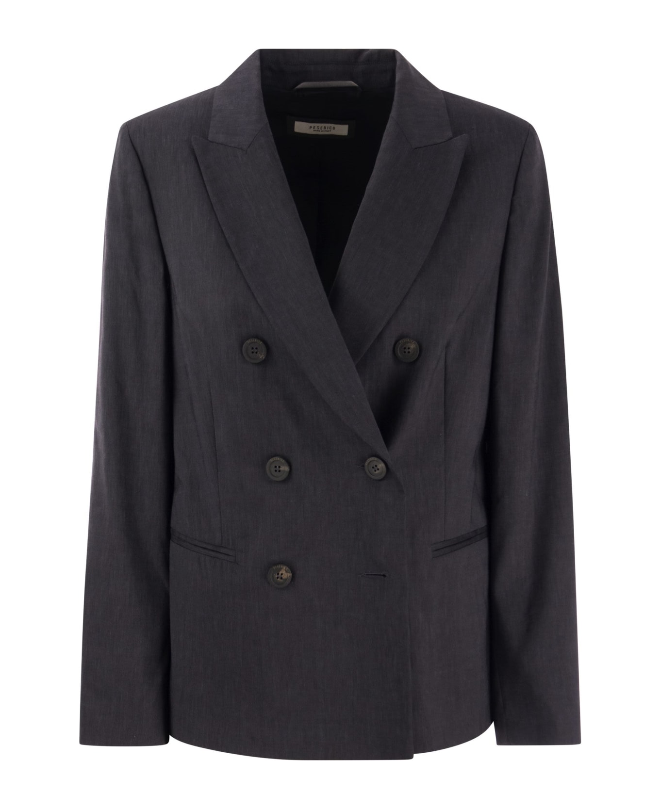 Peserico Wool And Linen Canvas Double-breasted Blazer - Dark Blue