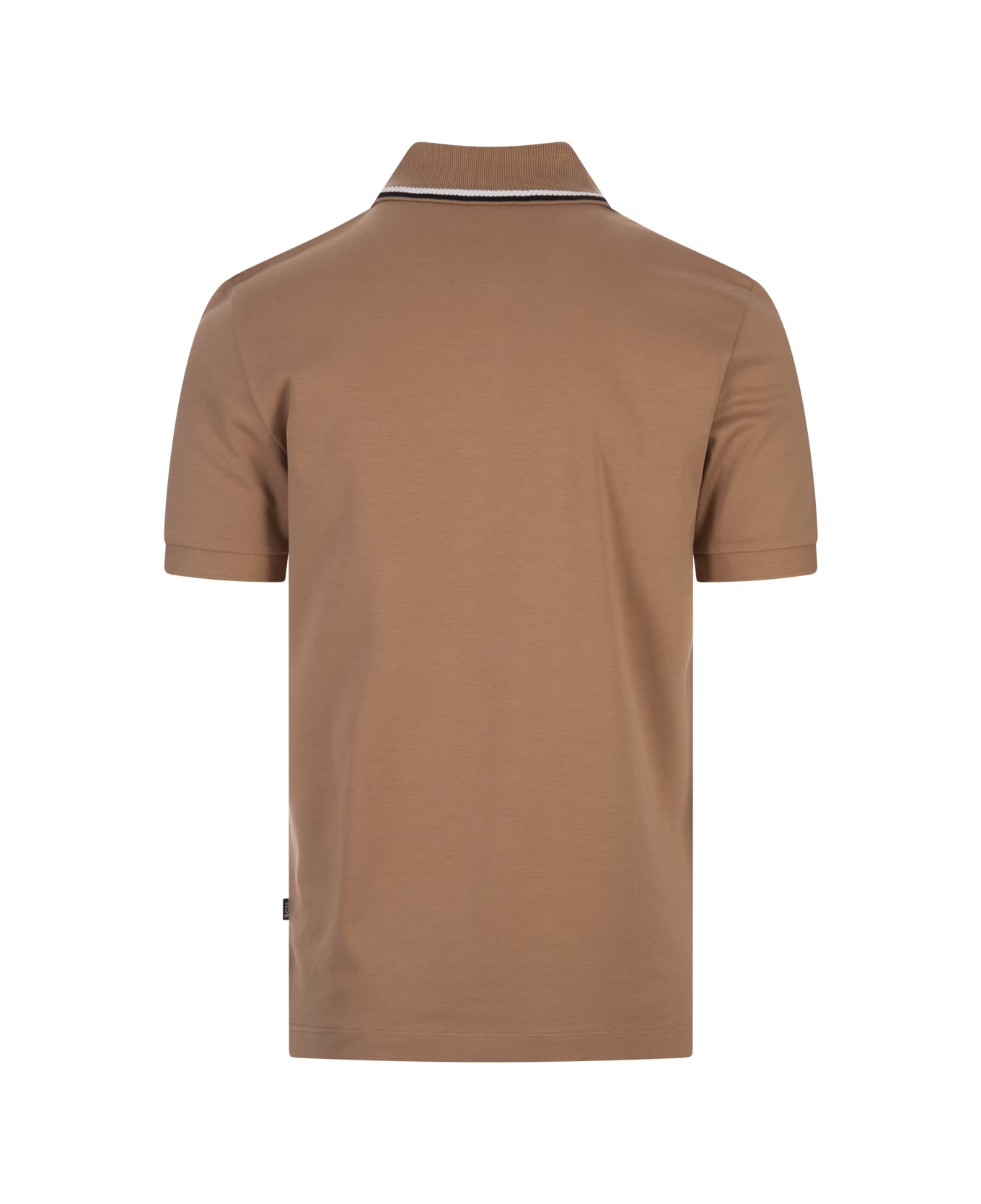 Hugo Boss Beige Slim Fit Polo Shirt With Striped Collar - Brown