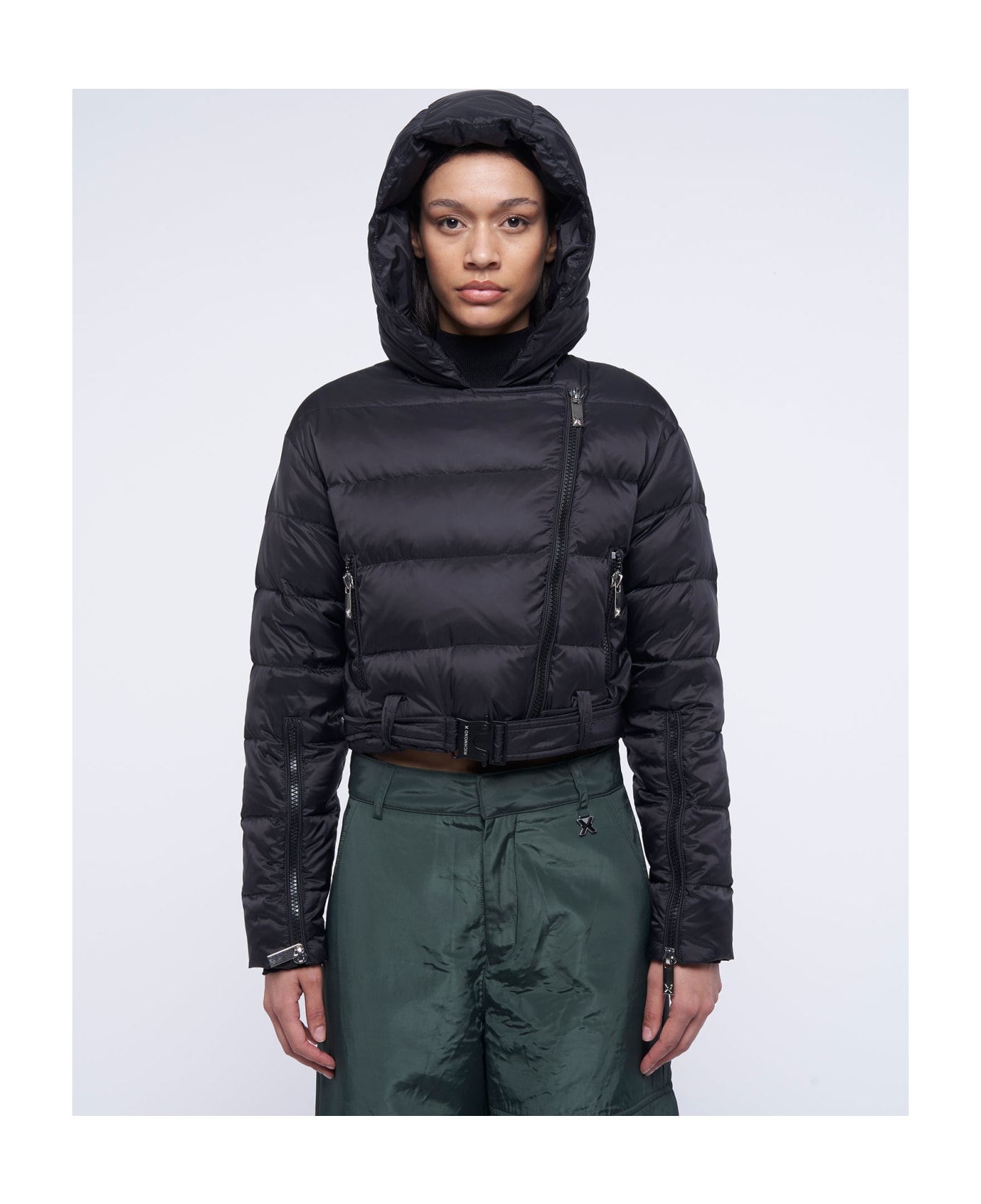 John Richmond Cropped Hooded Down Jacket - Nero