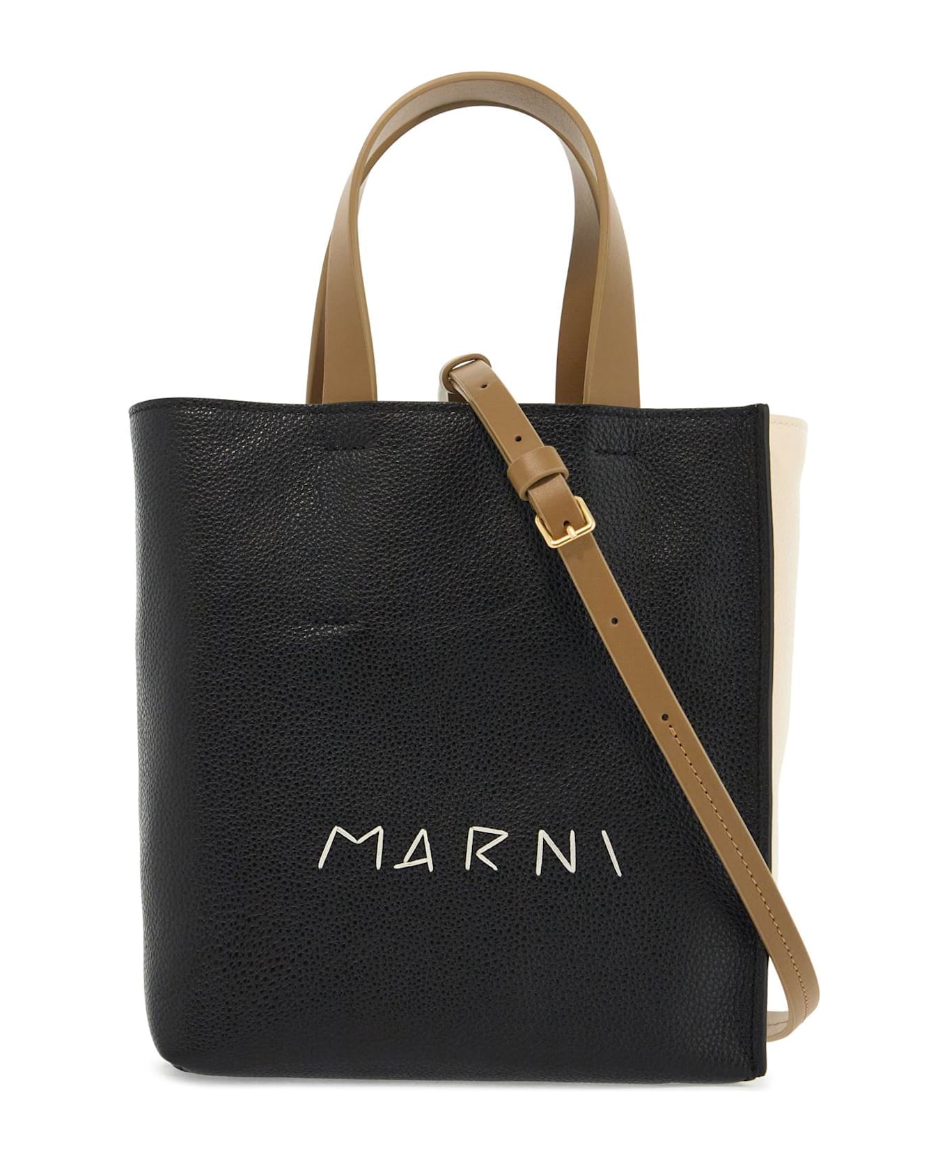 Marni Two-tone Leather Mini Museo Handbag - BLACKSHELLAGATEGREY