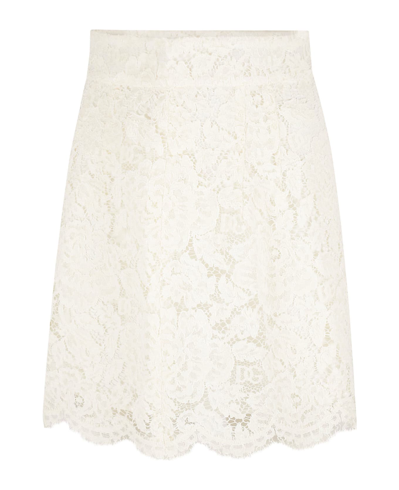 Dolce & Gabbana Floral Embroidered Perforated Skirt - Bianco naturale