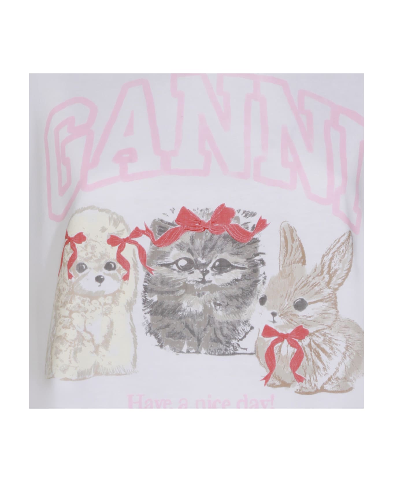 Ganni Bright White Cotton T-shirt - White