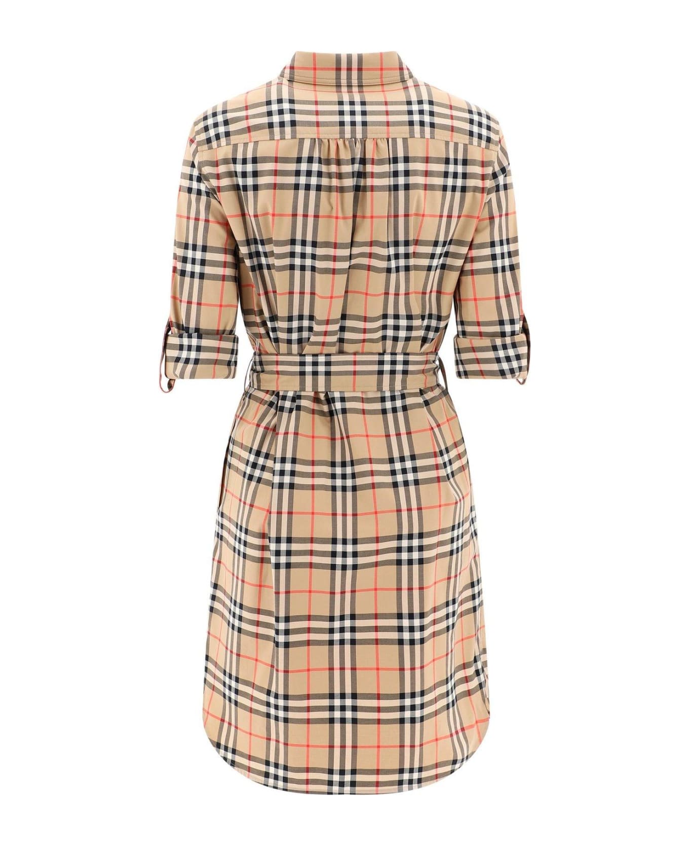 Burberry Checked Tie-waist Shirt Dress - BEIGE ワンピース＆ドレス