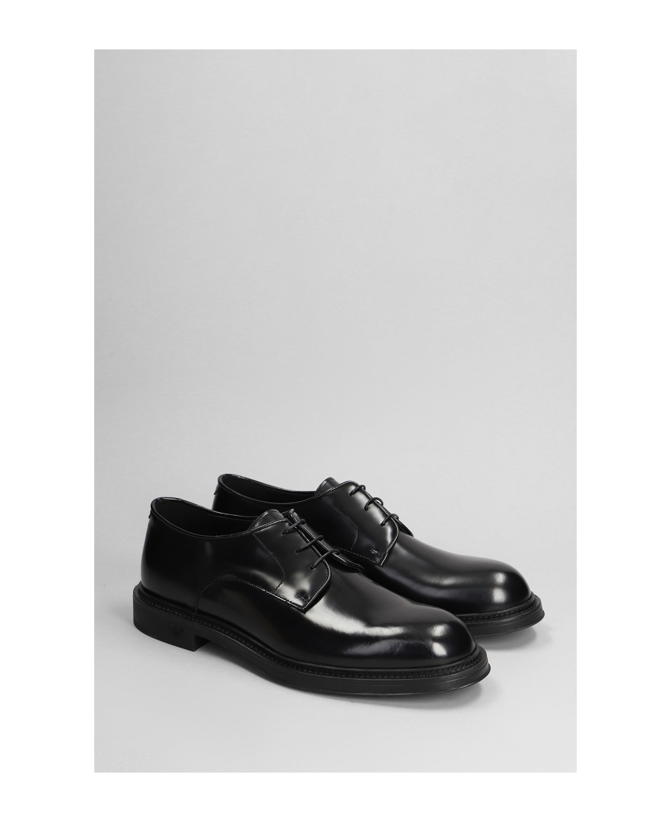 Emporio Armani Lace Up Shoes In Black Leather - black