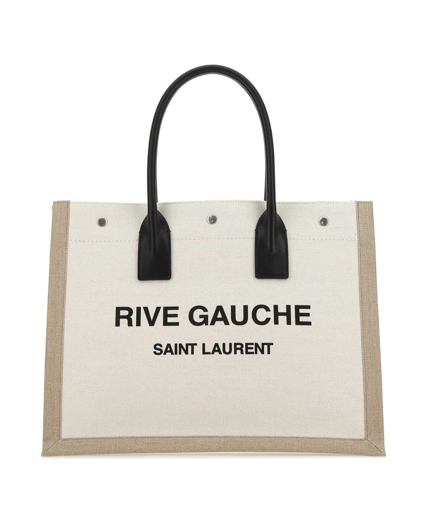 Saint Laurent Sand Canvas Big Rive Gauche Shopping Bag - GREGEBLACKNATURAL