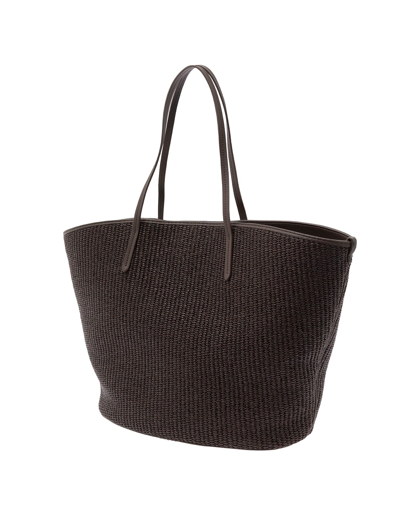 Brunello Cucinelli Brown Tote Bag With Monile Embellishment In Cotton Rafia Woman - Brown