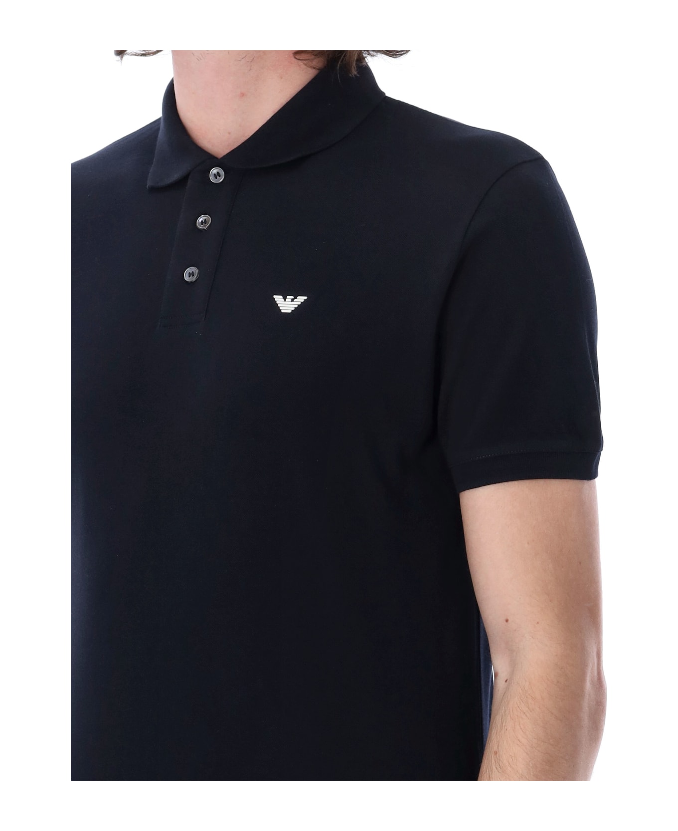 Emporio Armani Piqu Olo Shirt With Micro Eagle - Blu Navy ポロシャツ