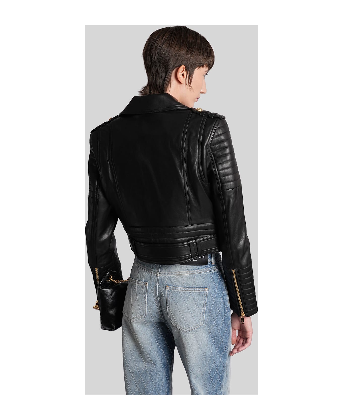 Balmain Biker Jacket In Black Leather - black
