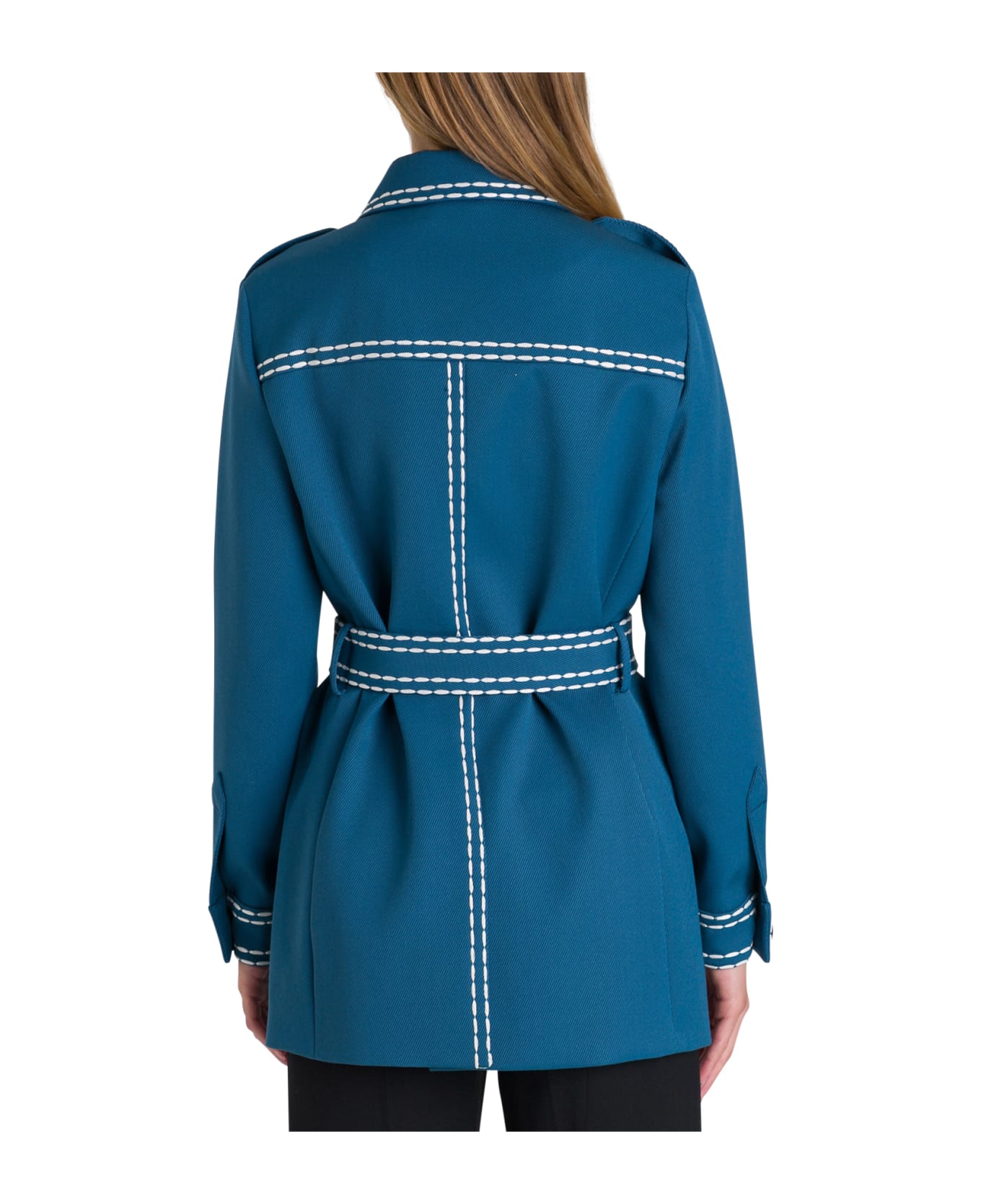 Fendi Safari Jacket In Blue Gabardine - Blu