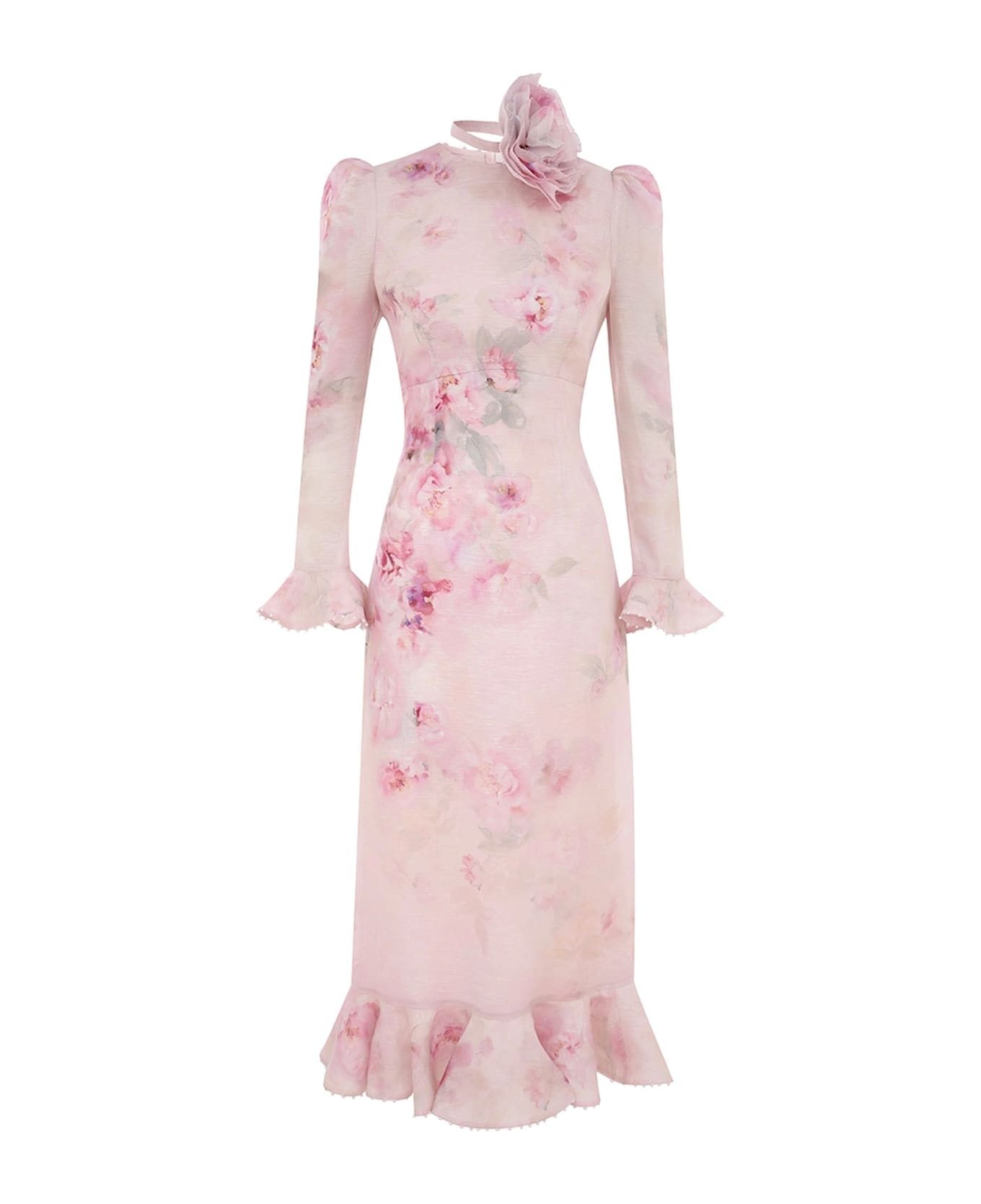 Zimmermann Pink Silk Linen Midi Dress - Pink
