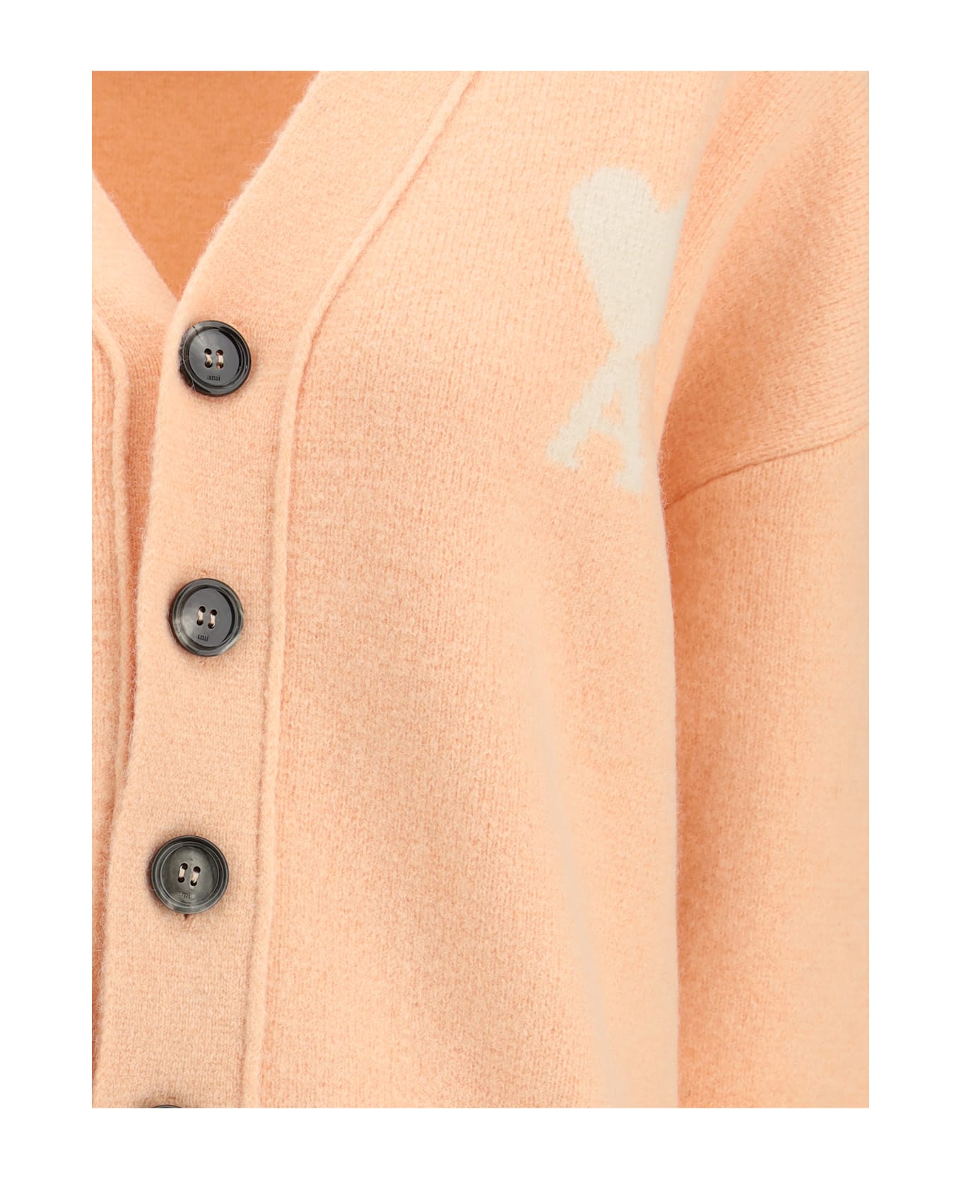 Ami Alexandre Mattiussi Alpaca Ami De Coeur Cardigan - POWDER